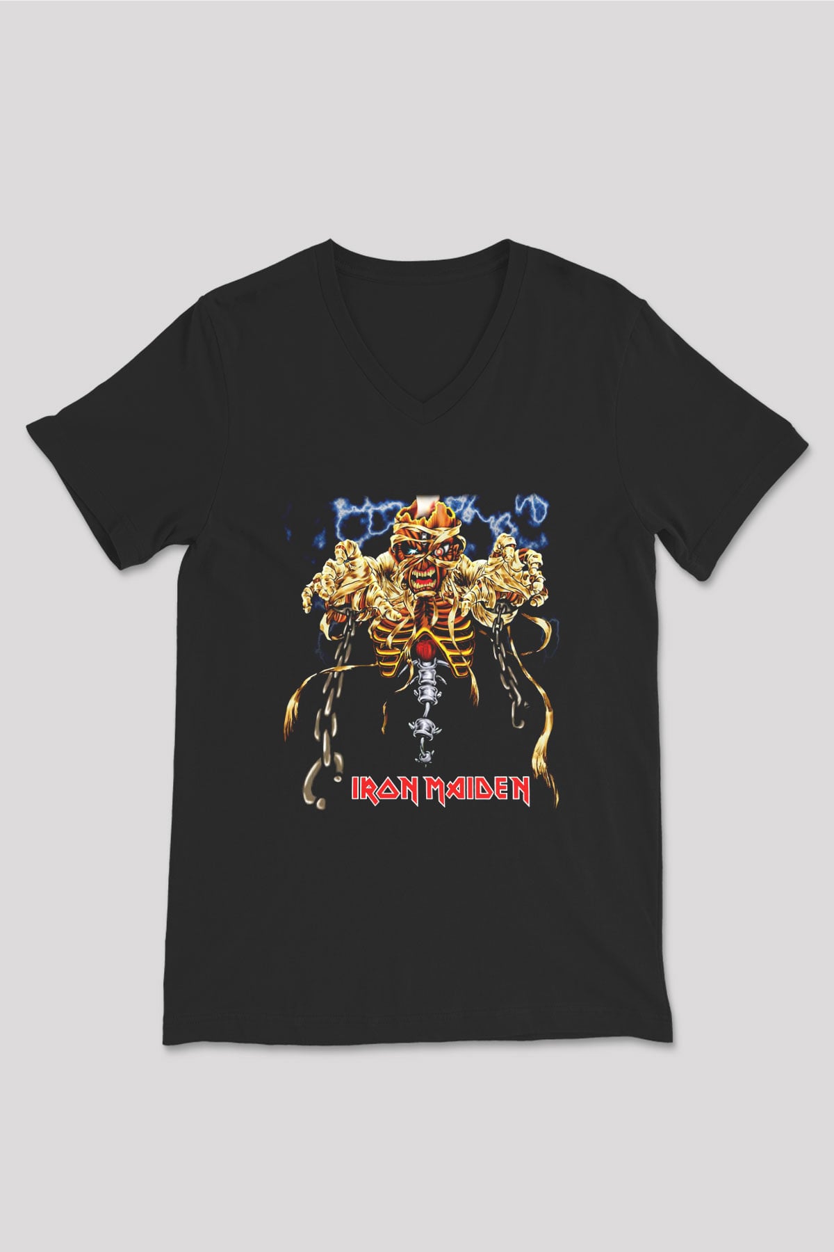 Iron Maiden Siyah Unisex V Yaka Tişört T-Shirt