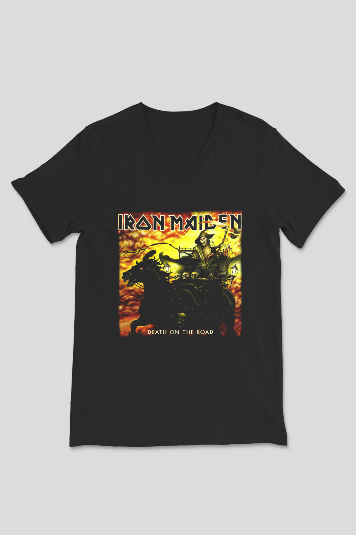 Iron Maiden Siyah Unisex V Yaka Tişört T-Shirt