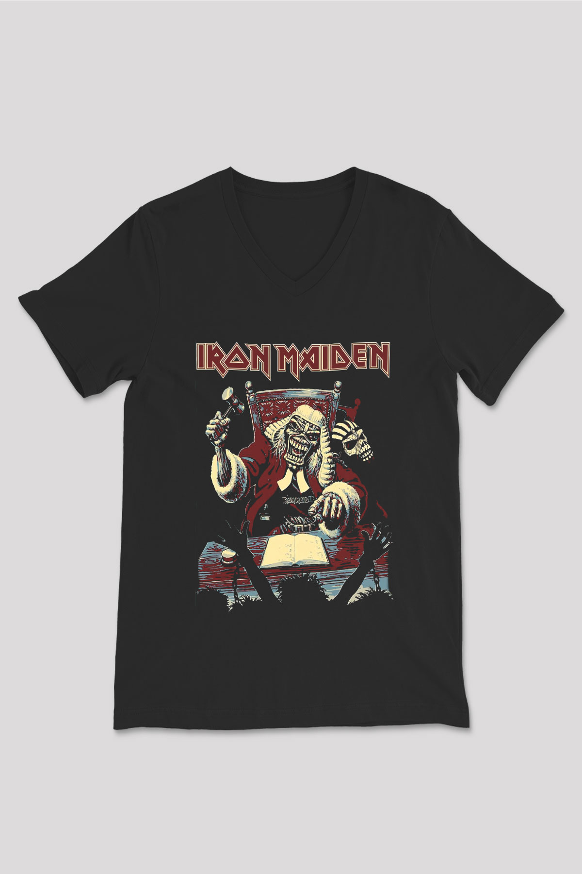 Iron Maiden Siyah Unisex V Yaka Tişört T-Shirt