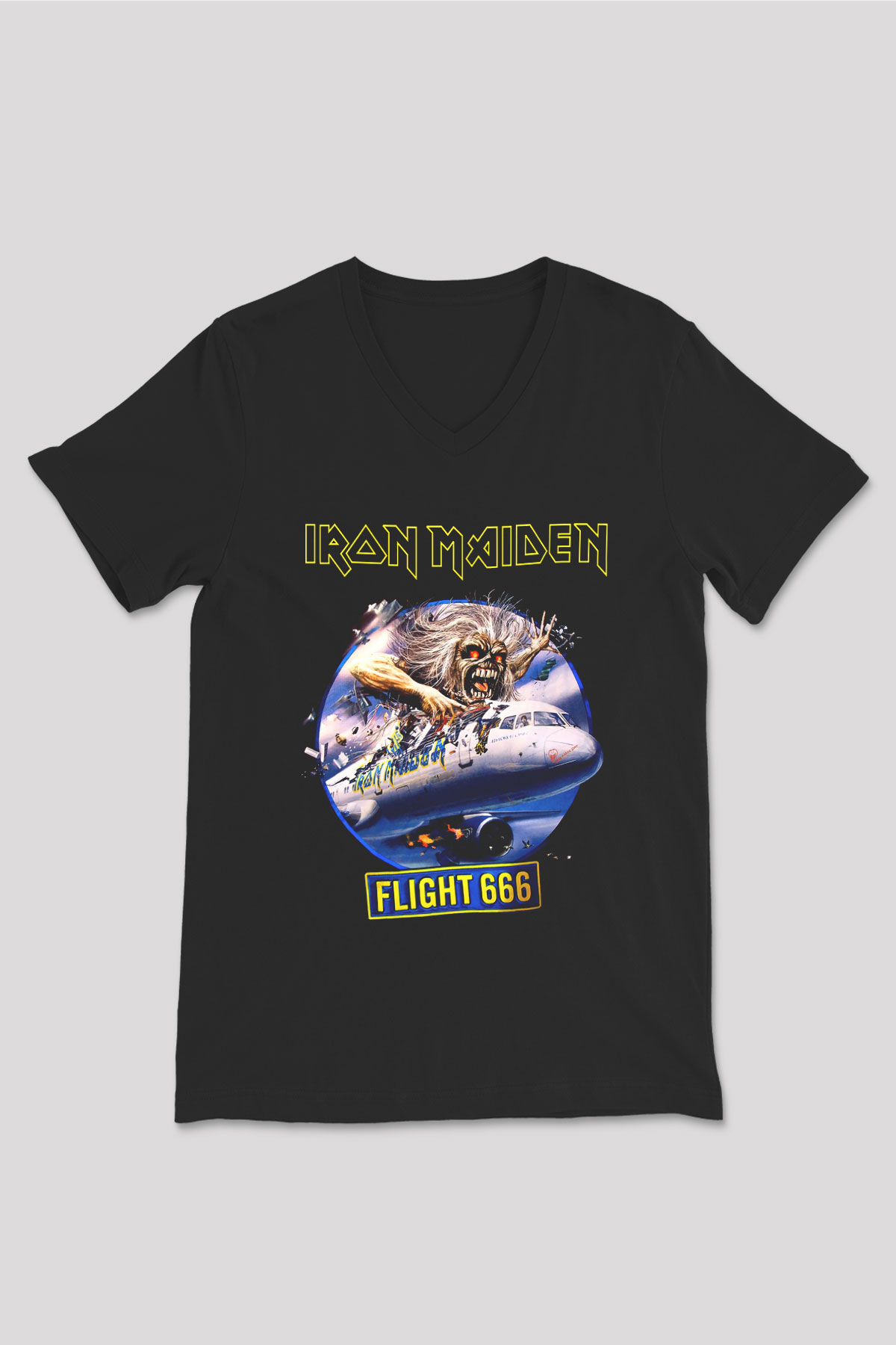 Iron Maiden Siyah Unisex V Yaka Tişört T-Shirt