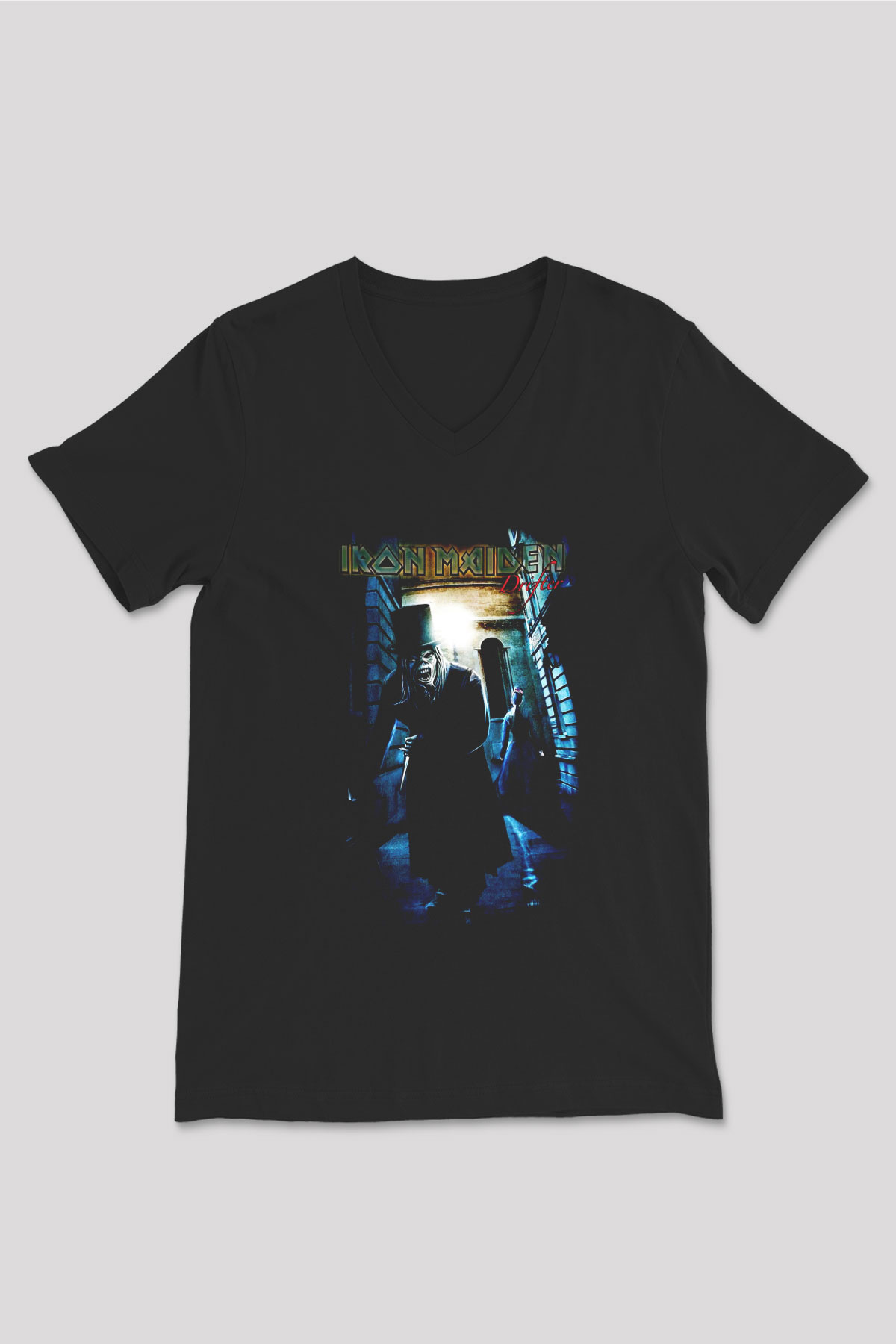 Iron Maiden Siyah Unisex V Yaka Tişört T-Shirt