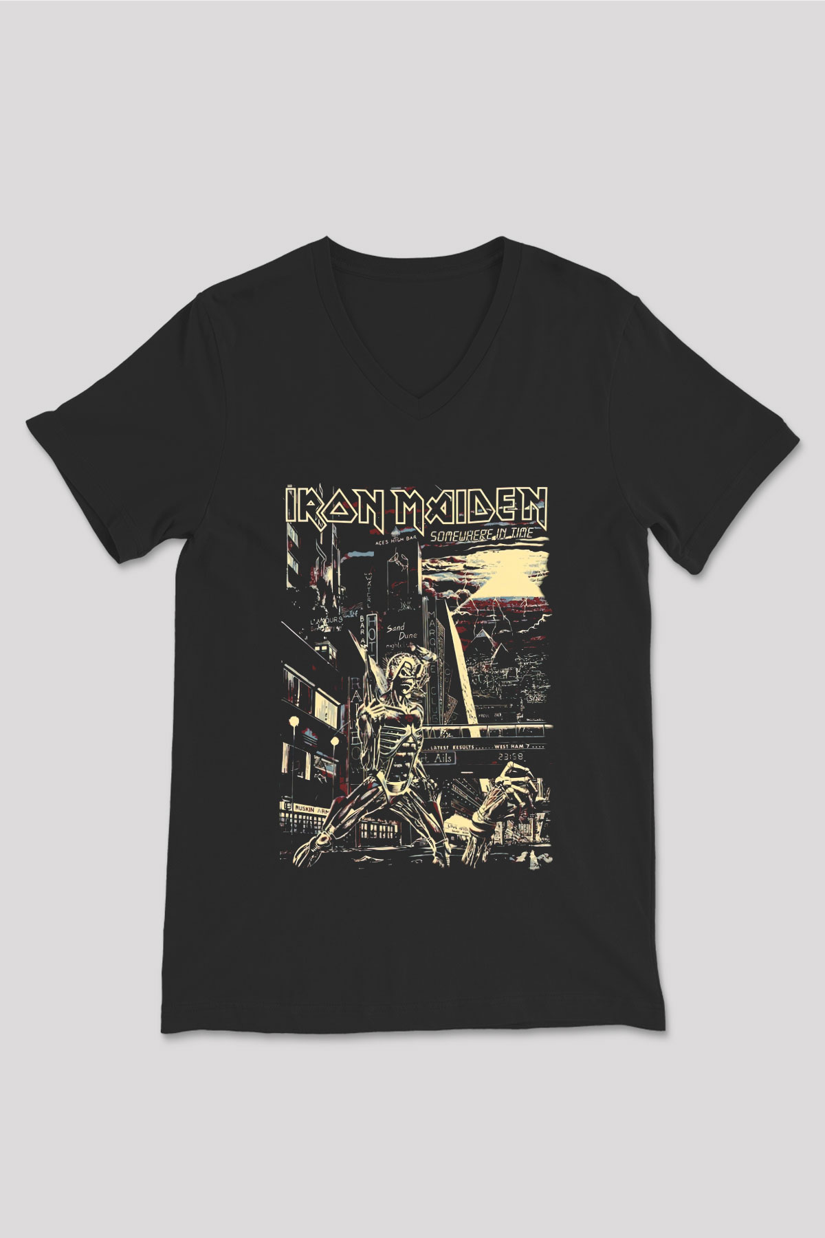Iron Maiden Siyah Unisex V Yaka Tişört T-Shirt