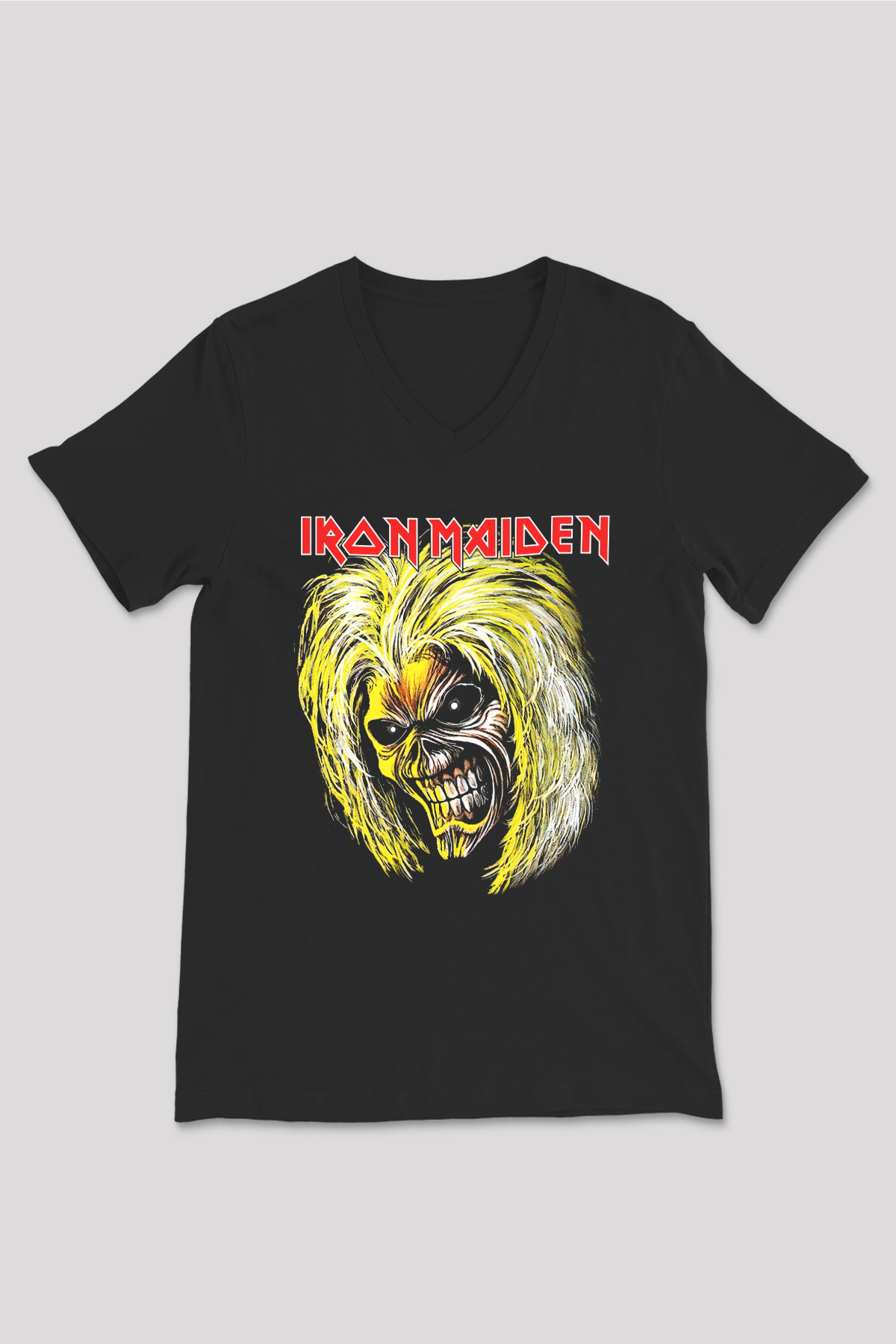 Iron Maiden Siyah Unisex V Yaka Tişört T-Shirt