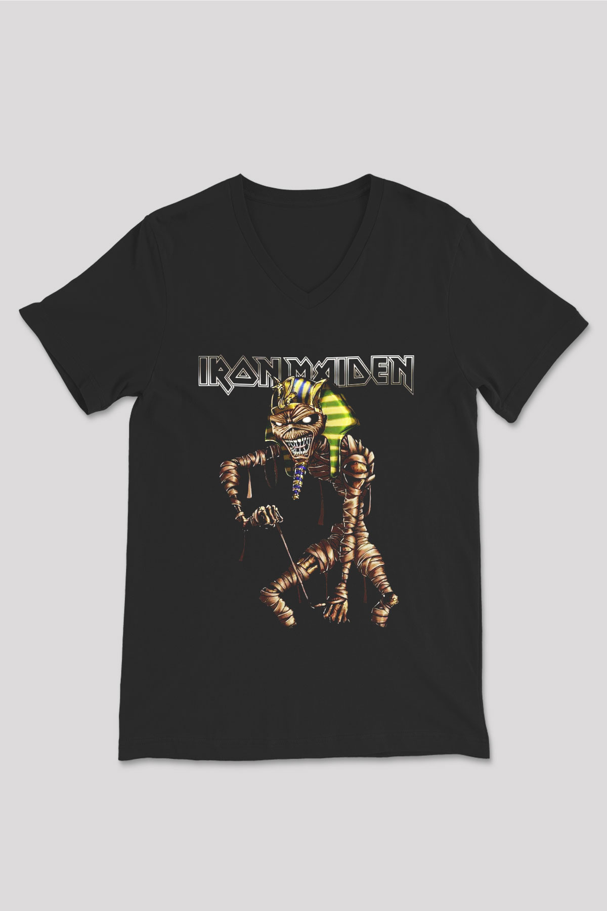 Iron Maiden Siyah Unisex V Yaka Tişört T-Shirt