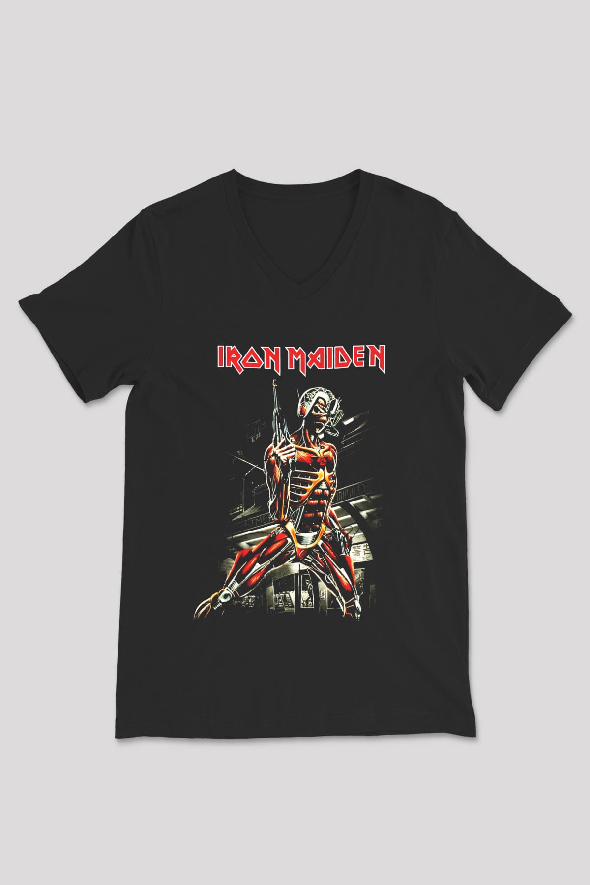 Iron Maiden Siyah Unisex V Yaka Tişört T-Shirt