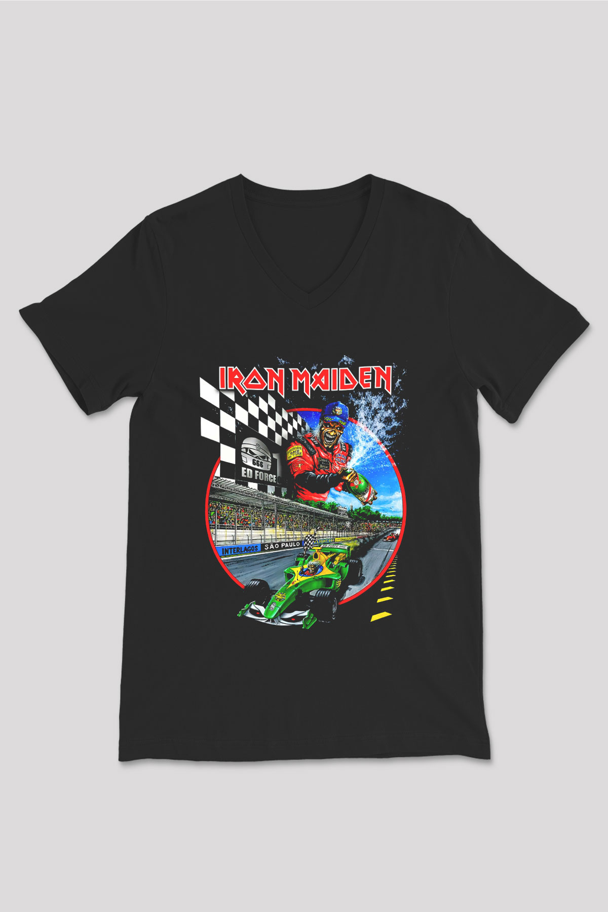 Iron Maiden Siyah Unisex V Yaka Tişört T-Shirt
