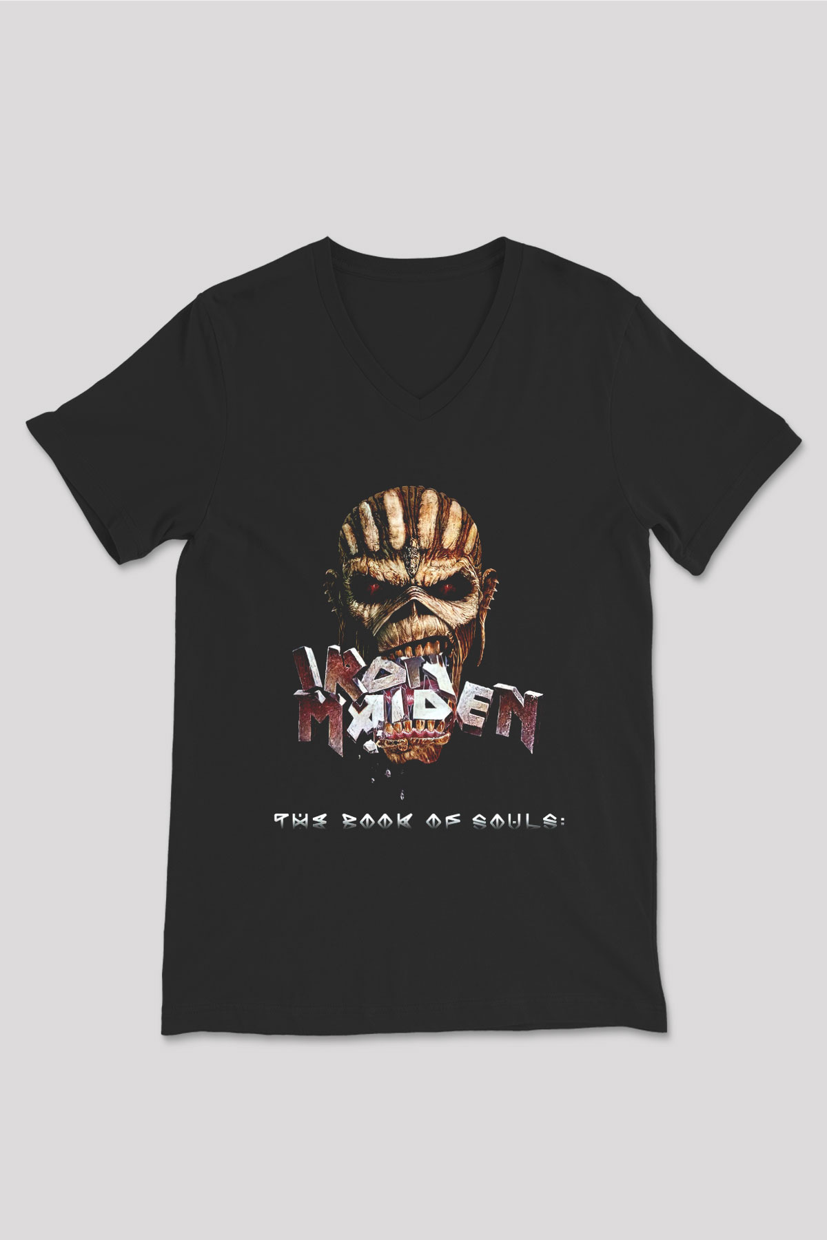 Iron Maiden Siyah Unisex V Yaka Tişört T-Shirt