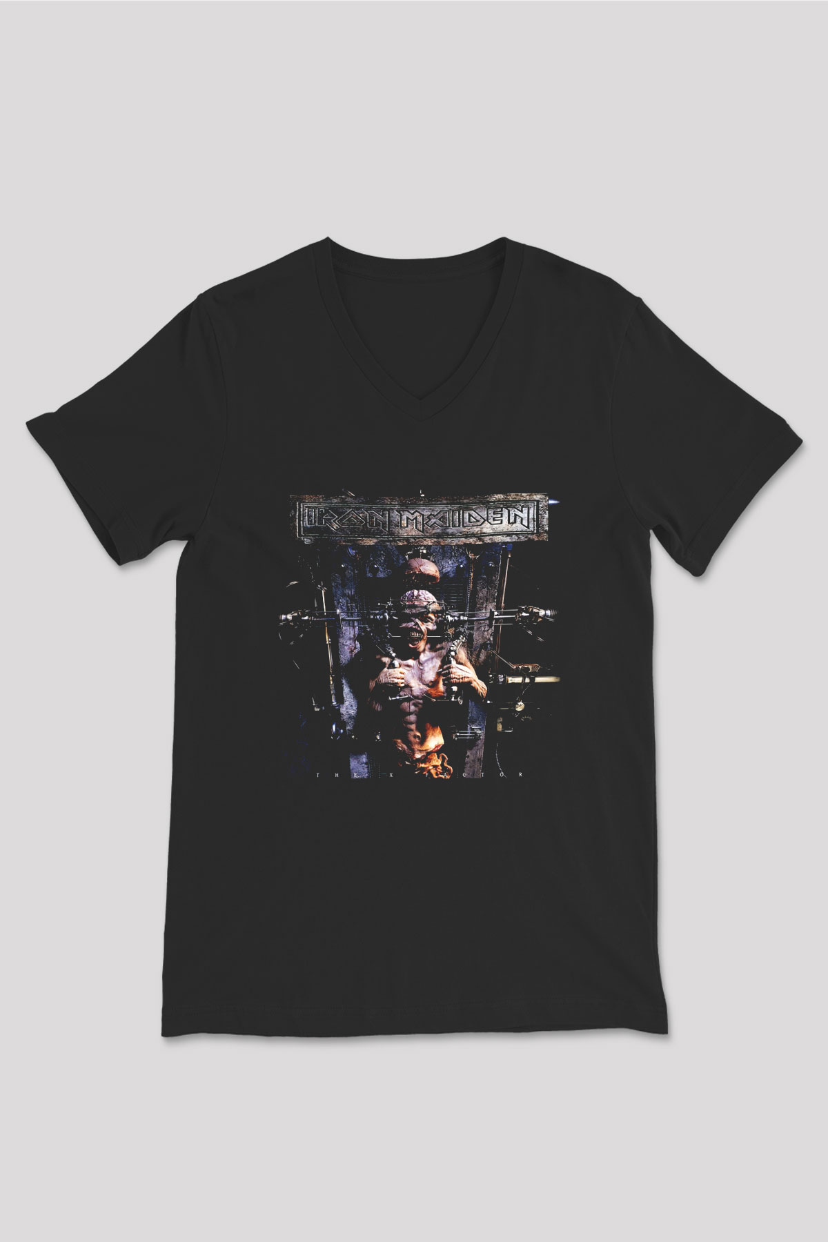 Iron Maiden Siyah Unisex V Yaka Tişört T-Shirt