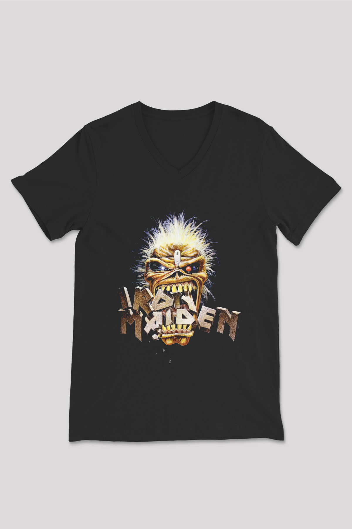 Iron Maiden Siyah Unisex V Yaka Tişört T-Shirt