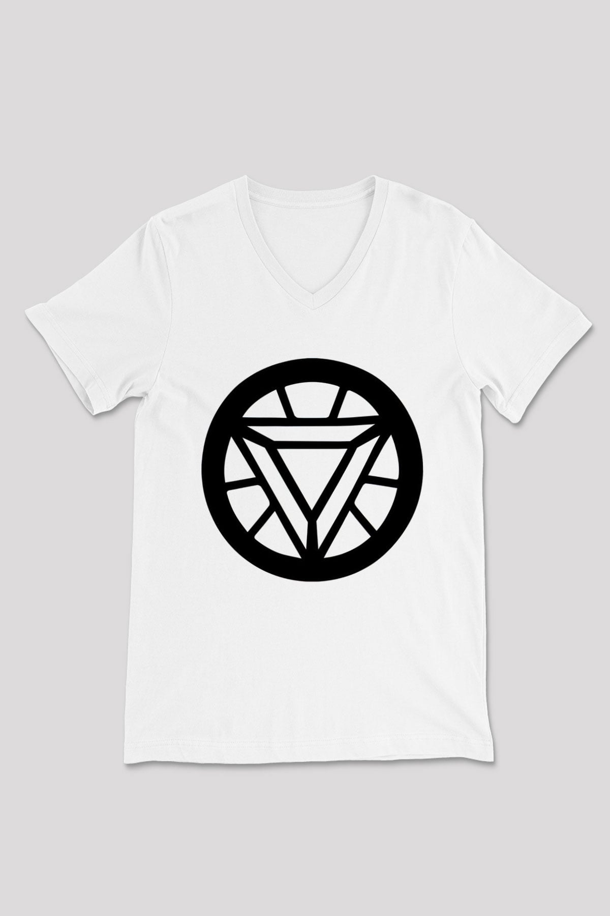 Iron Man Beyaz Unisex V Yaka Tişört T-Shirt