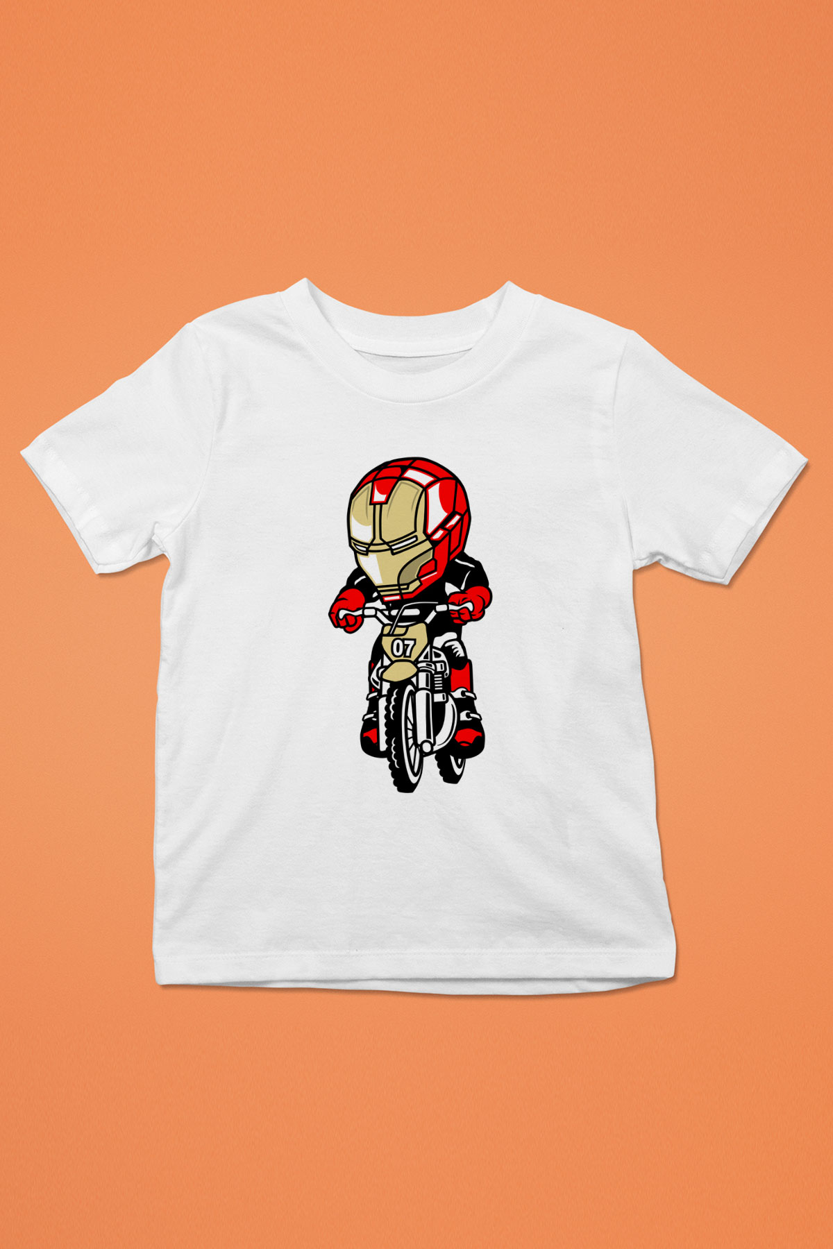 Iron Man Biker Baskılı Unisex Beyaz Çocuk Tişört