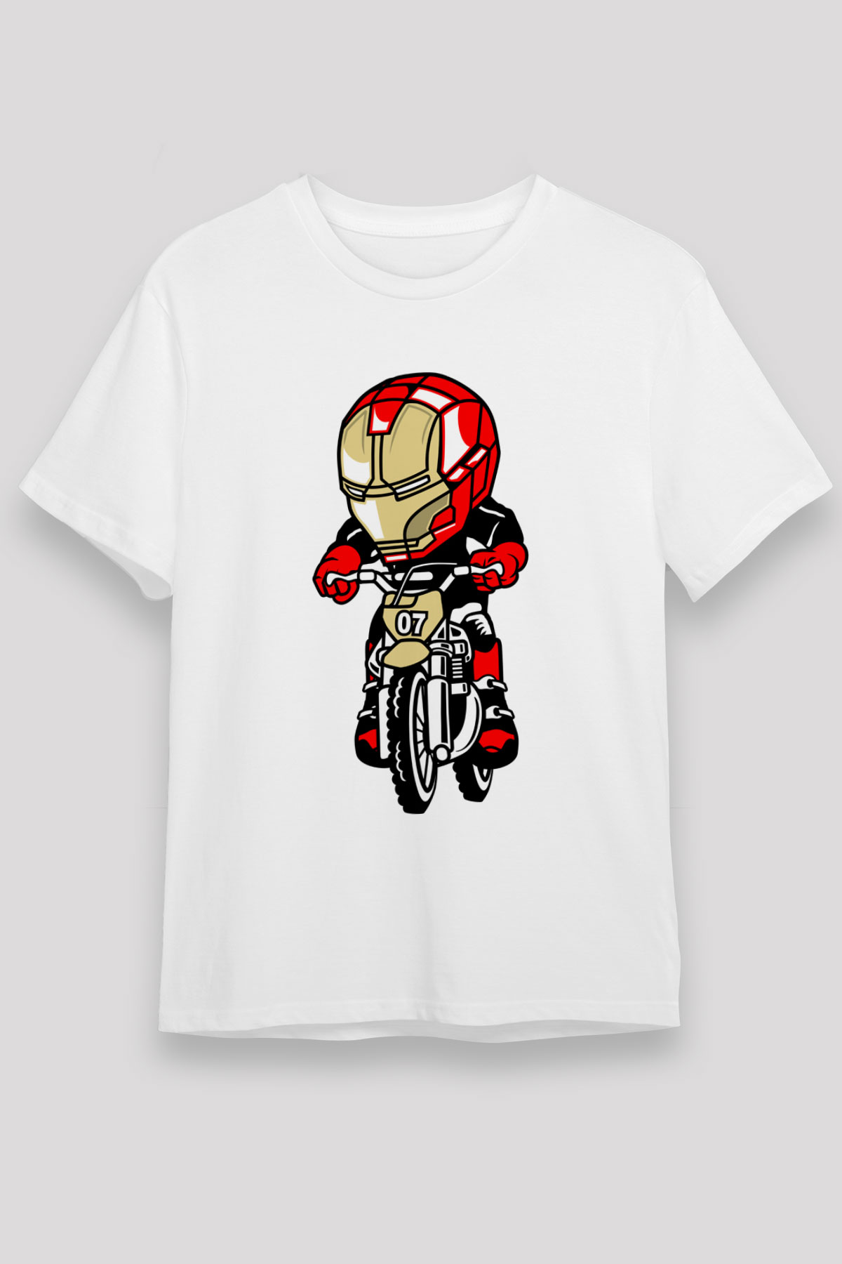 Iron Man Biker Baskılı Unisex Beyaz Tişört