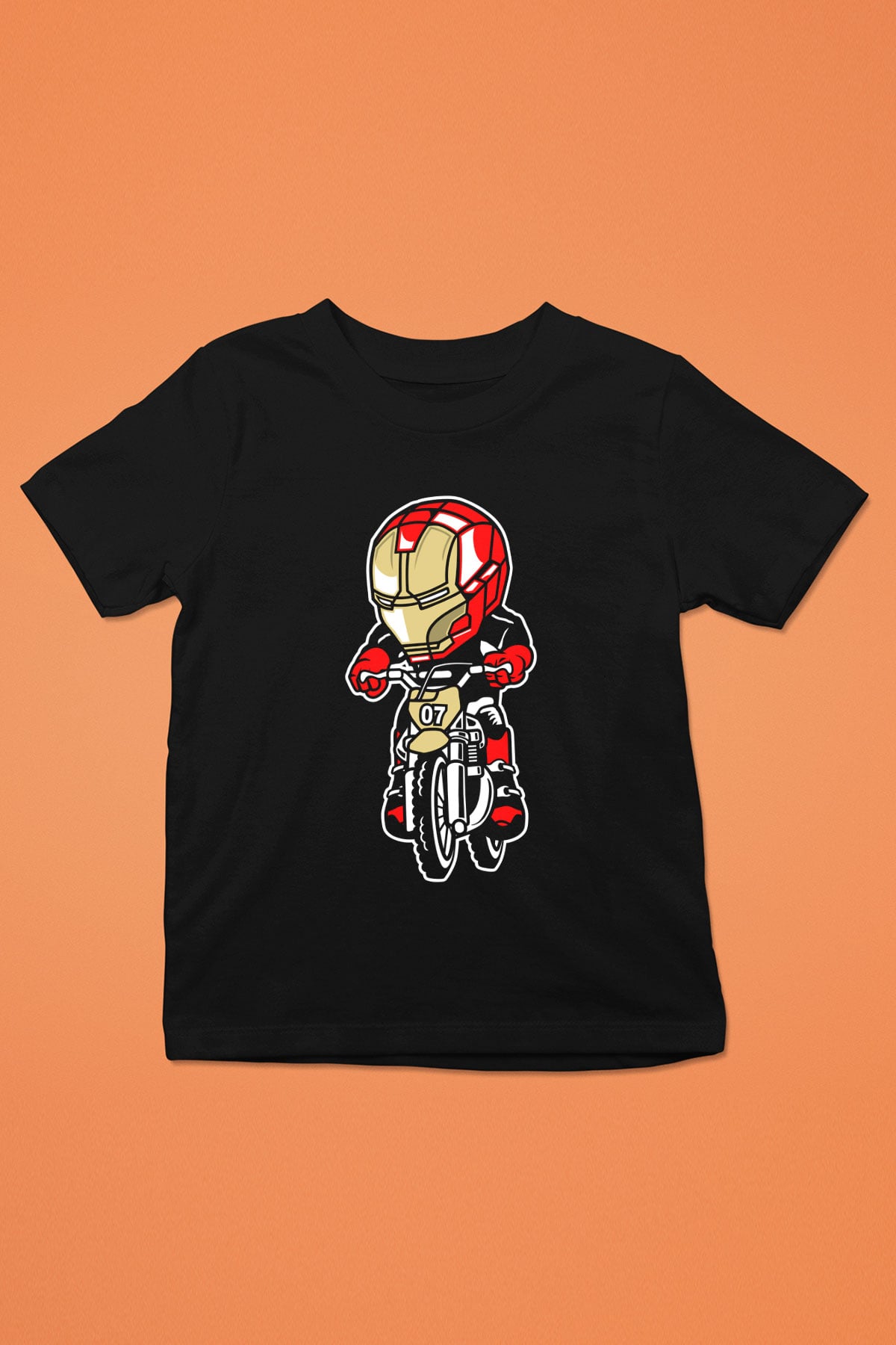 Iron Man Biker Baskılı Unisex Siyah Çocuk Tişört