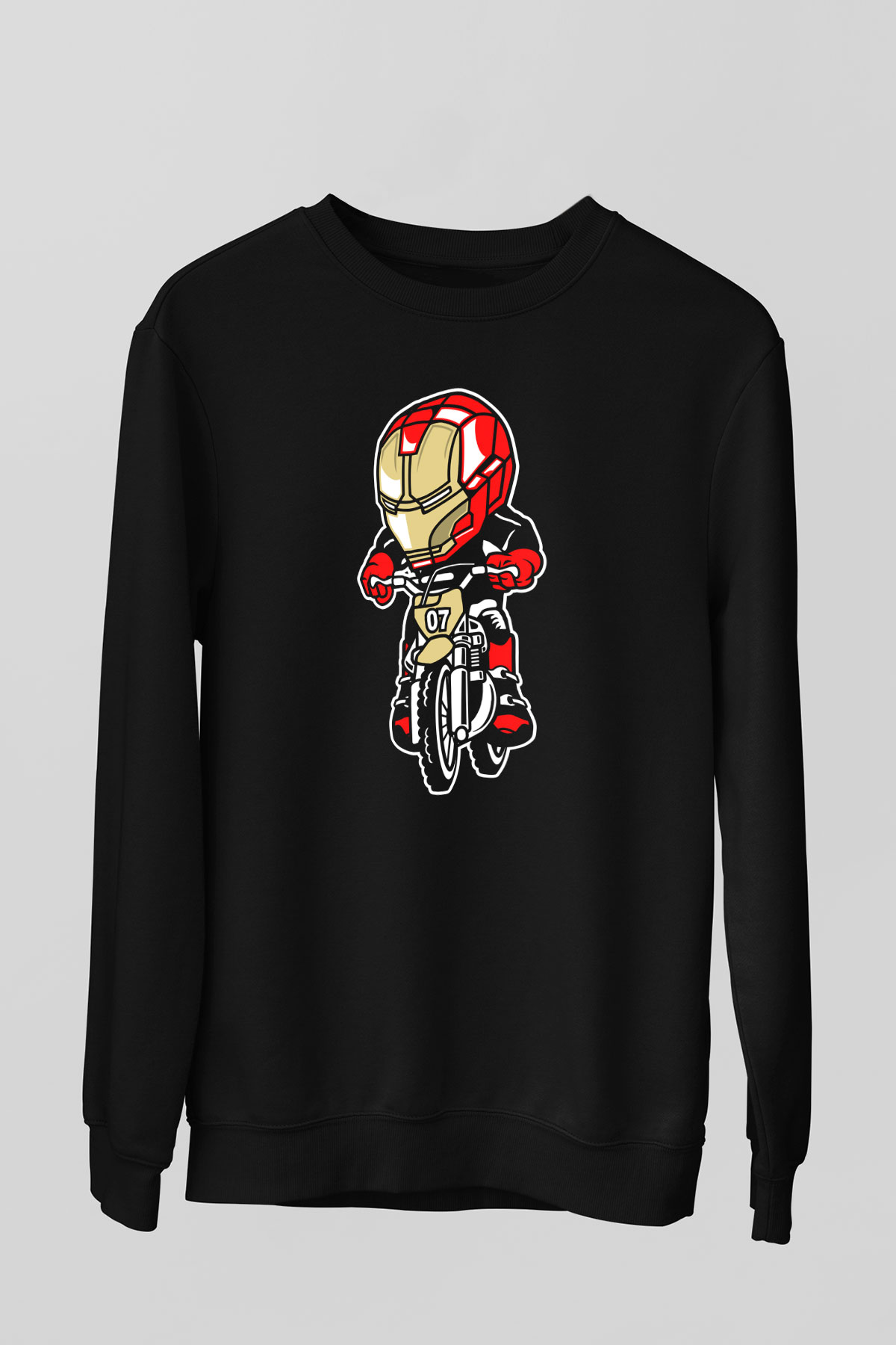 Iron Man Biker Baskılı Unisex Siyah Sweatshirt