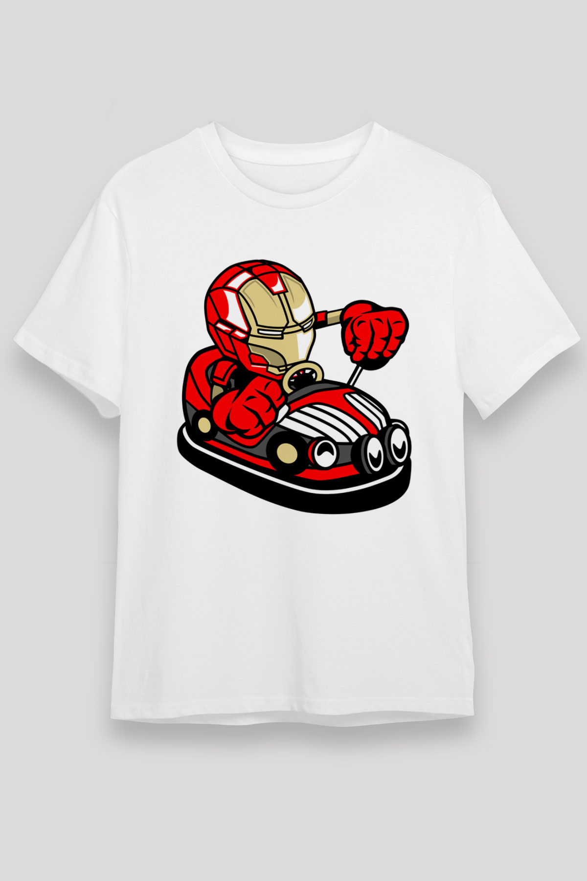 Iron Man Car Toy Baskılı Unisex Beyaz Tişört