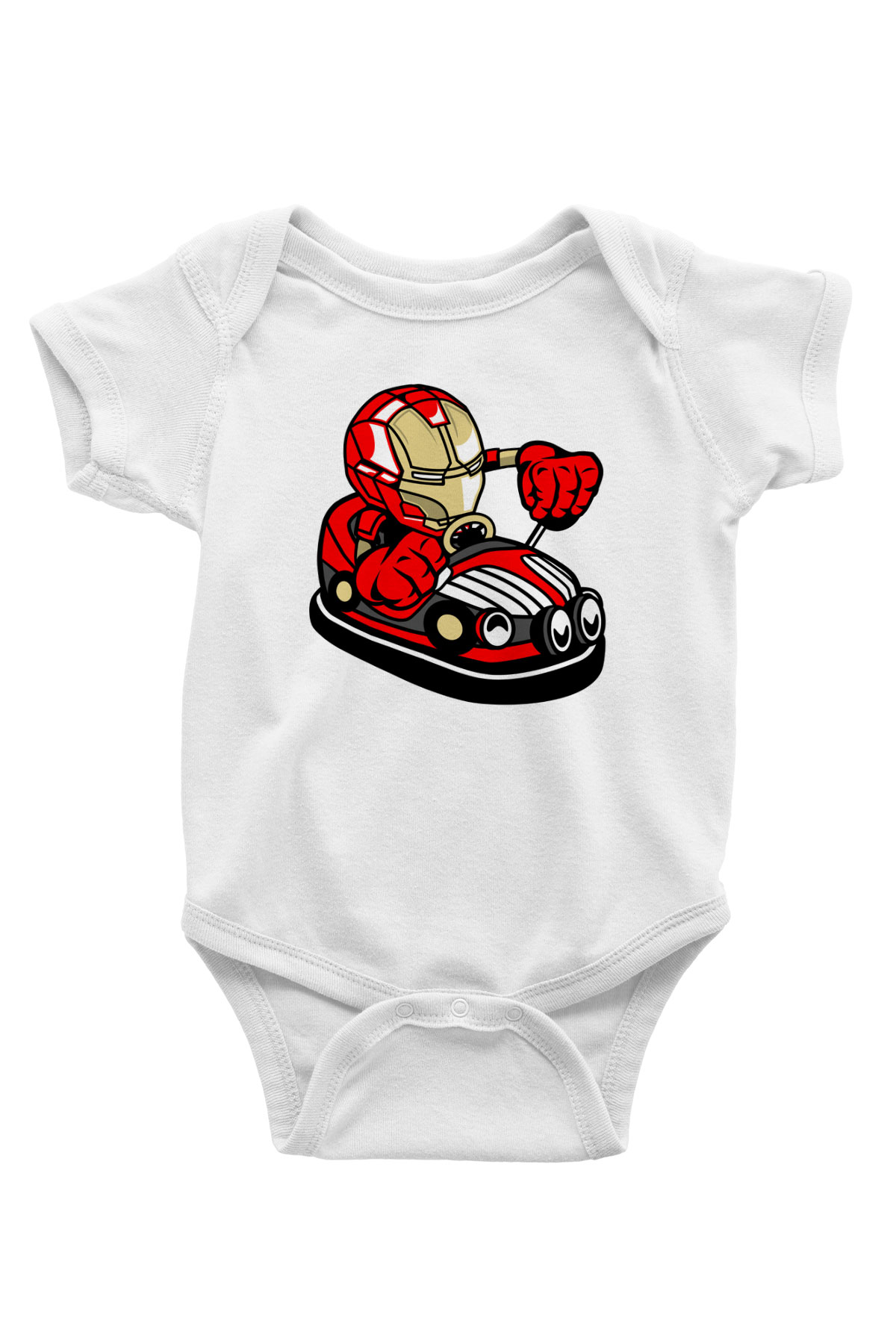 Iron Man Car Toy Baskılı Unisex Beyaz Bebek Body - Zıbın