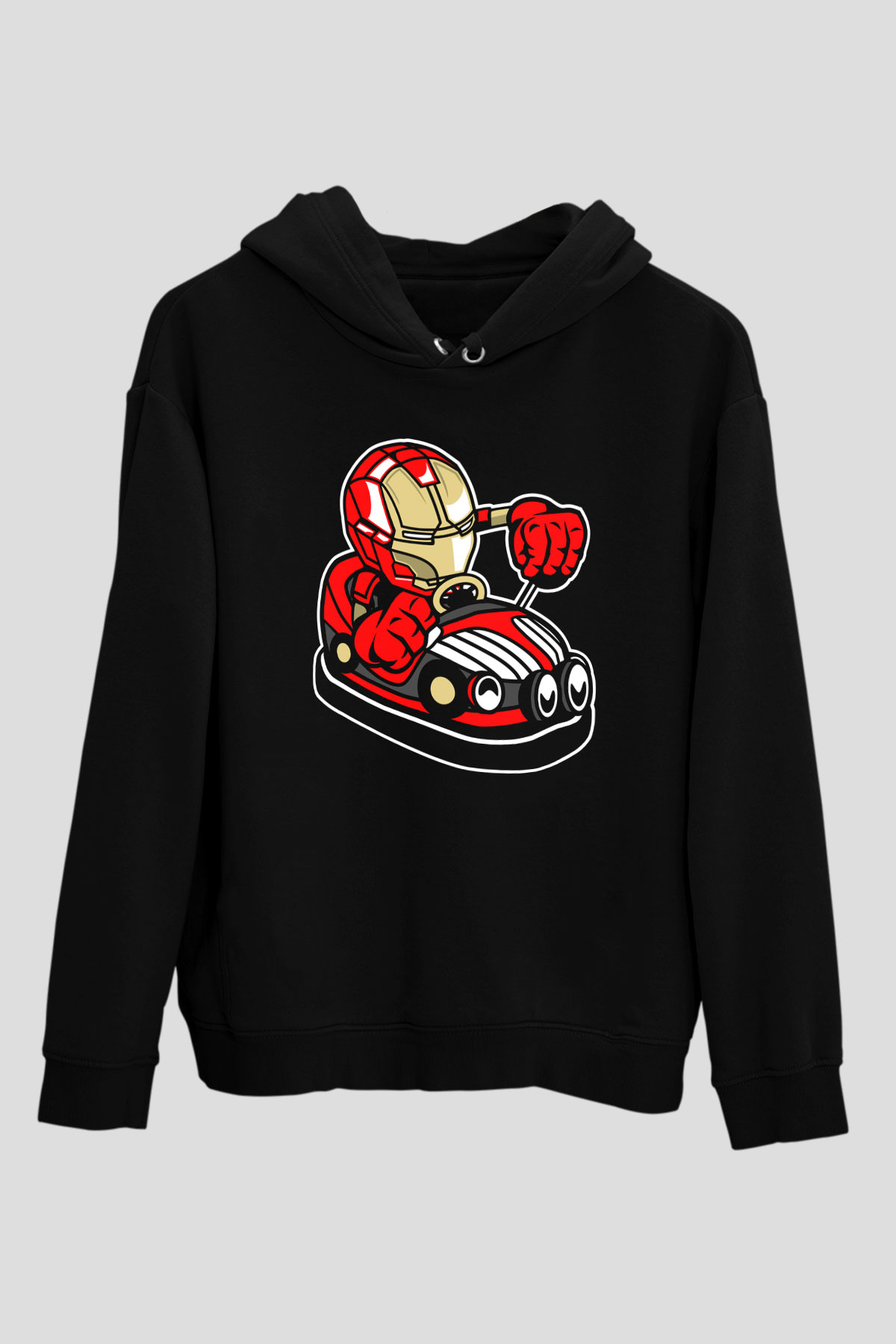 Iron Man Car Toy Baskılı Unisex Siyah Hoodie