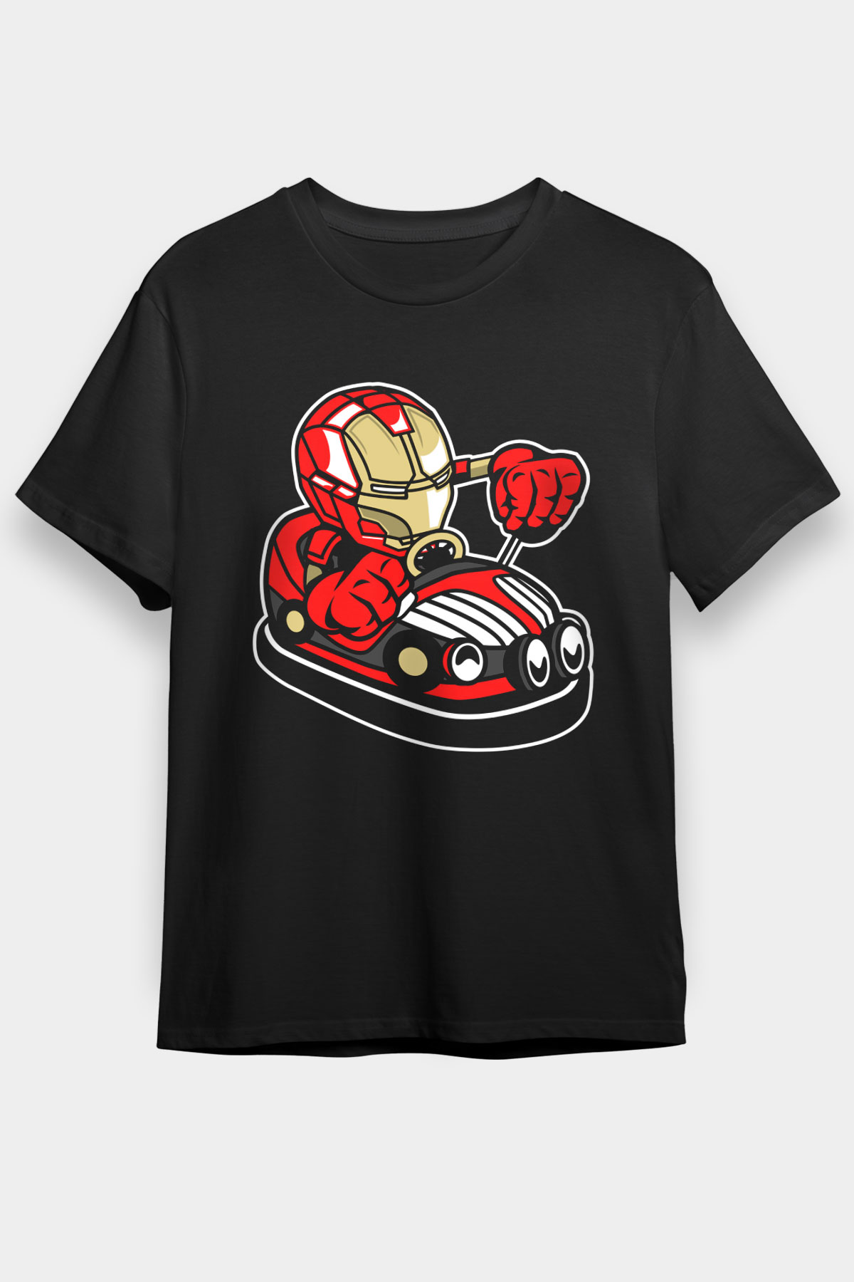Iron Man Car Toy Baskılı Unisex Siyah Tişört