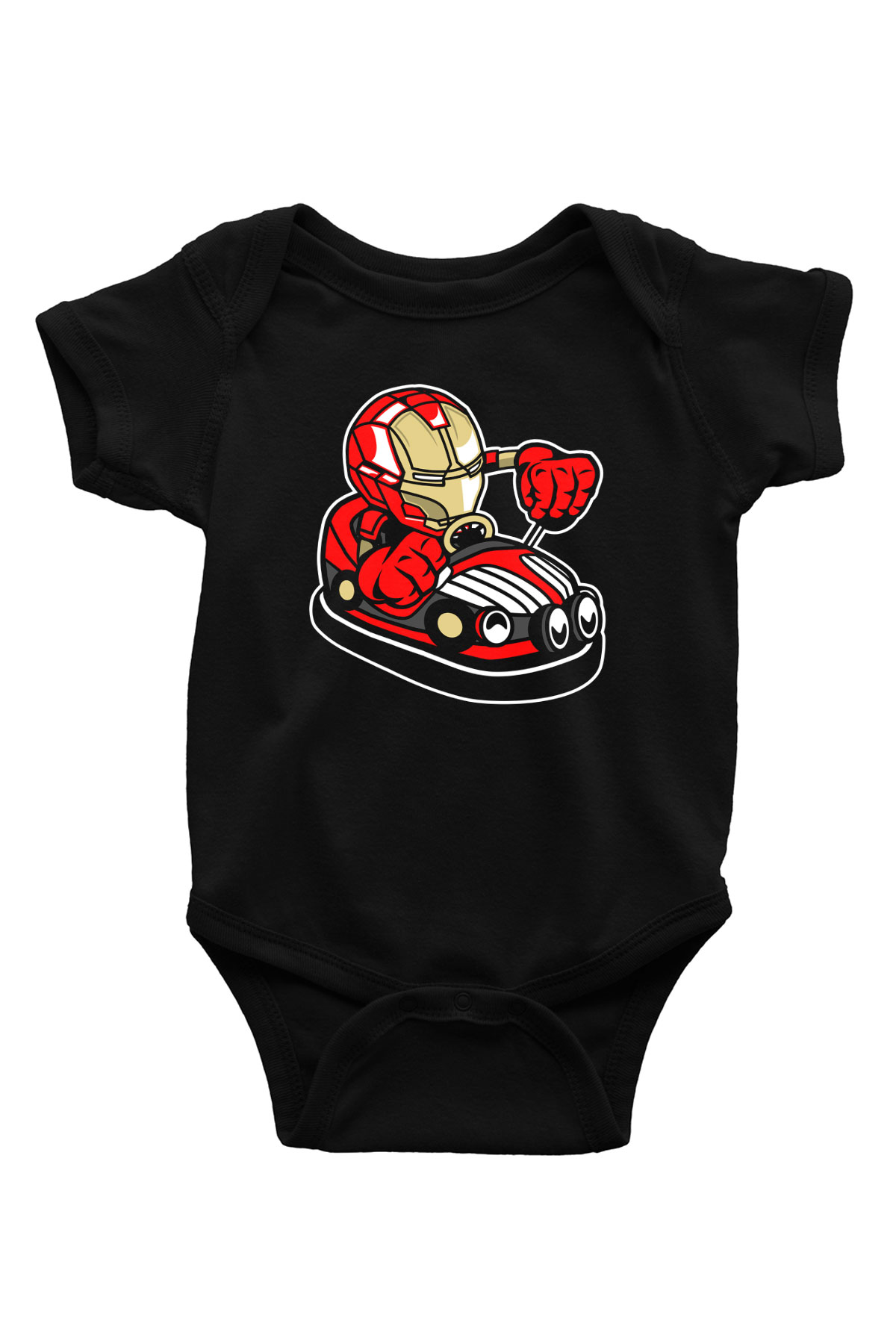 Iron Man Car Toy Baskılı Unisex Siyah Bebek Body - Zıbın