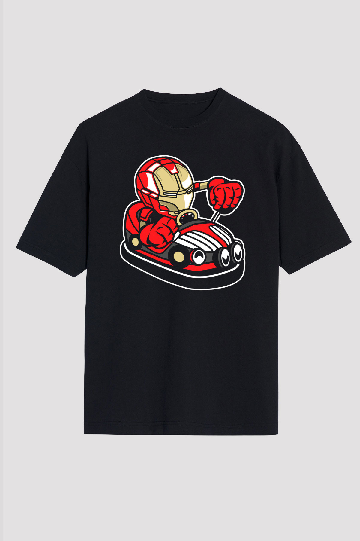 Iron Man Car Toy Baskılı Unisex Siyah Oversize Tişört