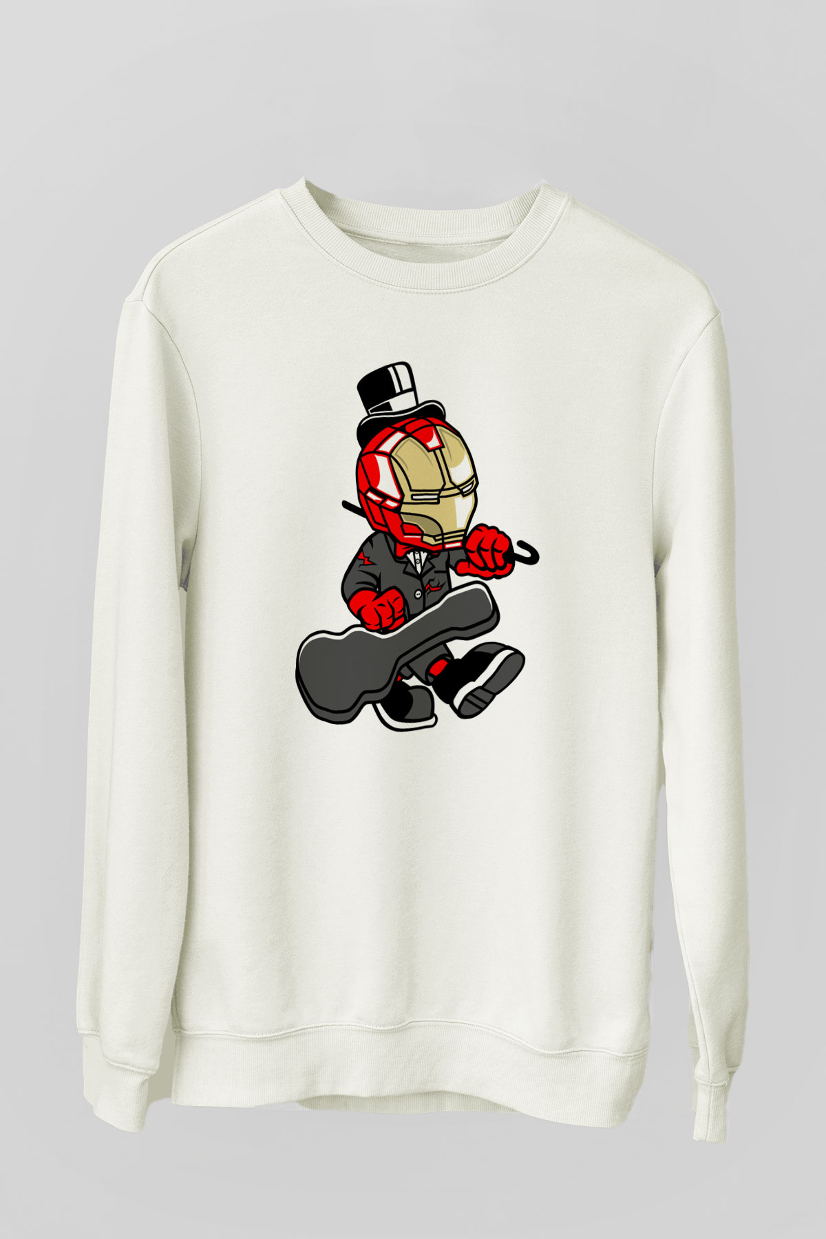 Iron Man Gentleman Baskılı Unisex Beyaz Sweatshirt