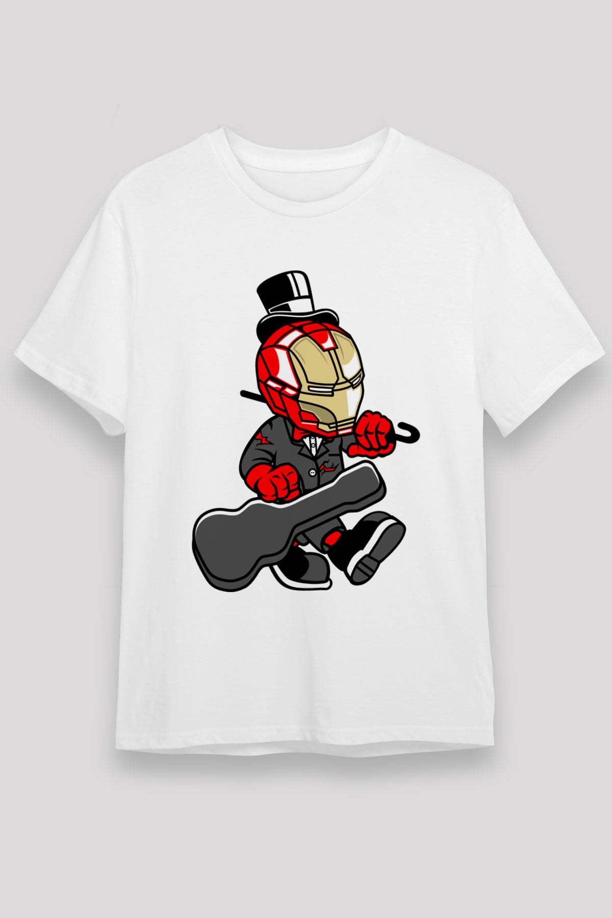 Iron Man Gentleman Baskılı Unisex Beyaz Tişört