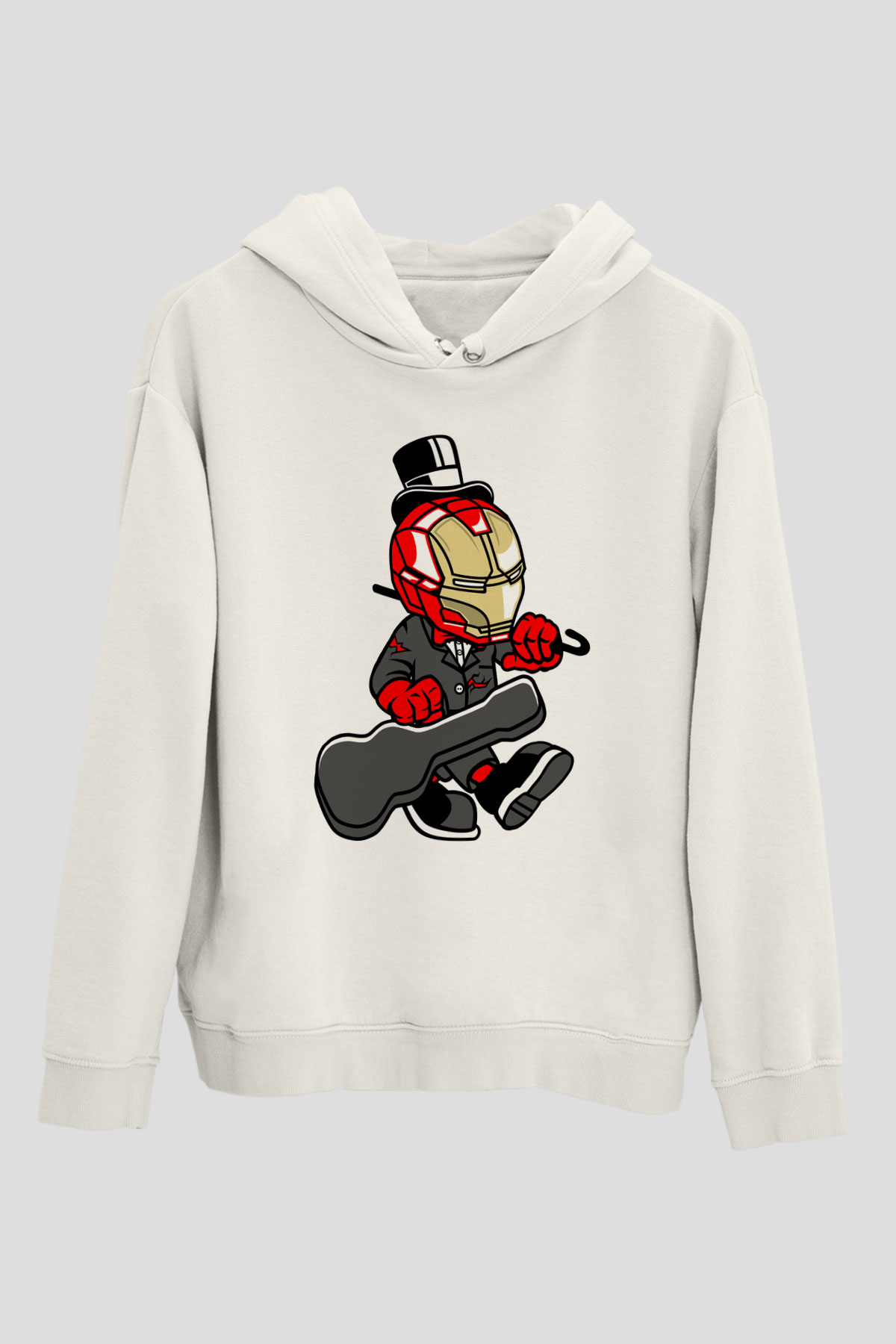 Iron Man Gentleman Baskılı Unisex Beyaz Hoodie
