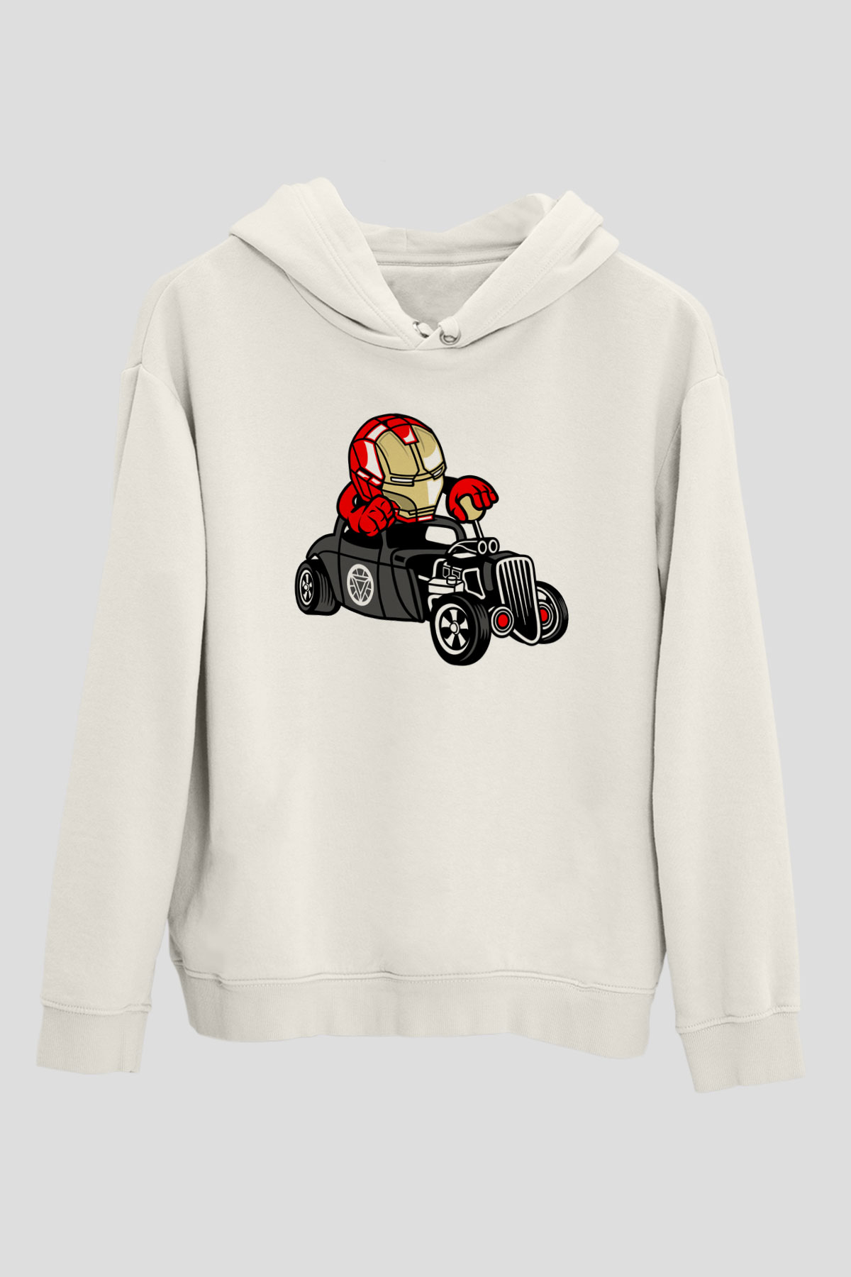 Iron Man Hotrod Baskılı Unisex Beyaz Hoodie