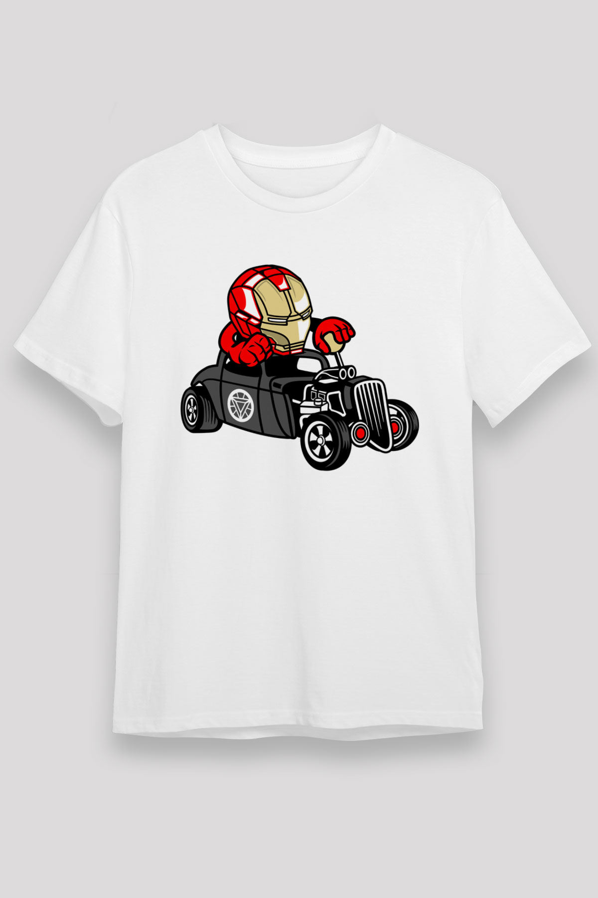 Iron Man Hotrod Baskılı Unisex Beyaz Tişört