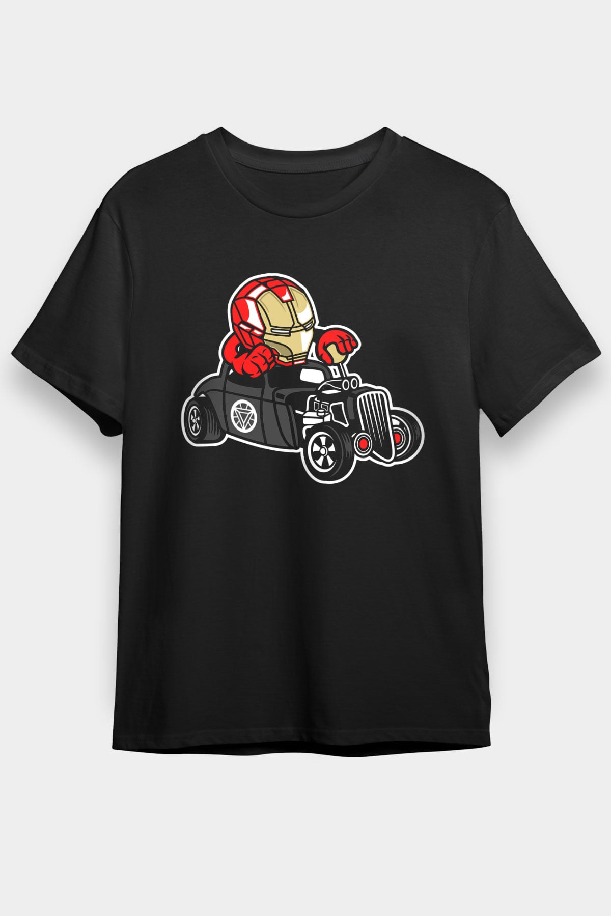 Iron Man Hotrod Baskılı Unisex Siyah Tişört