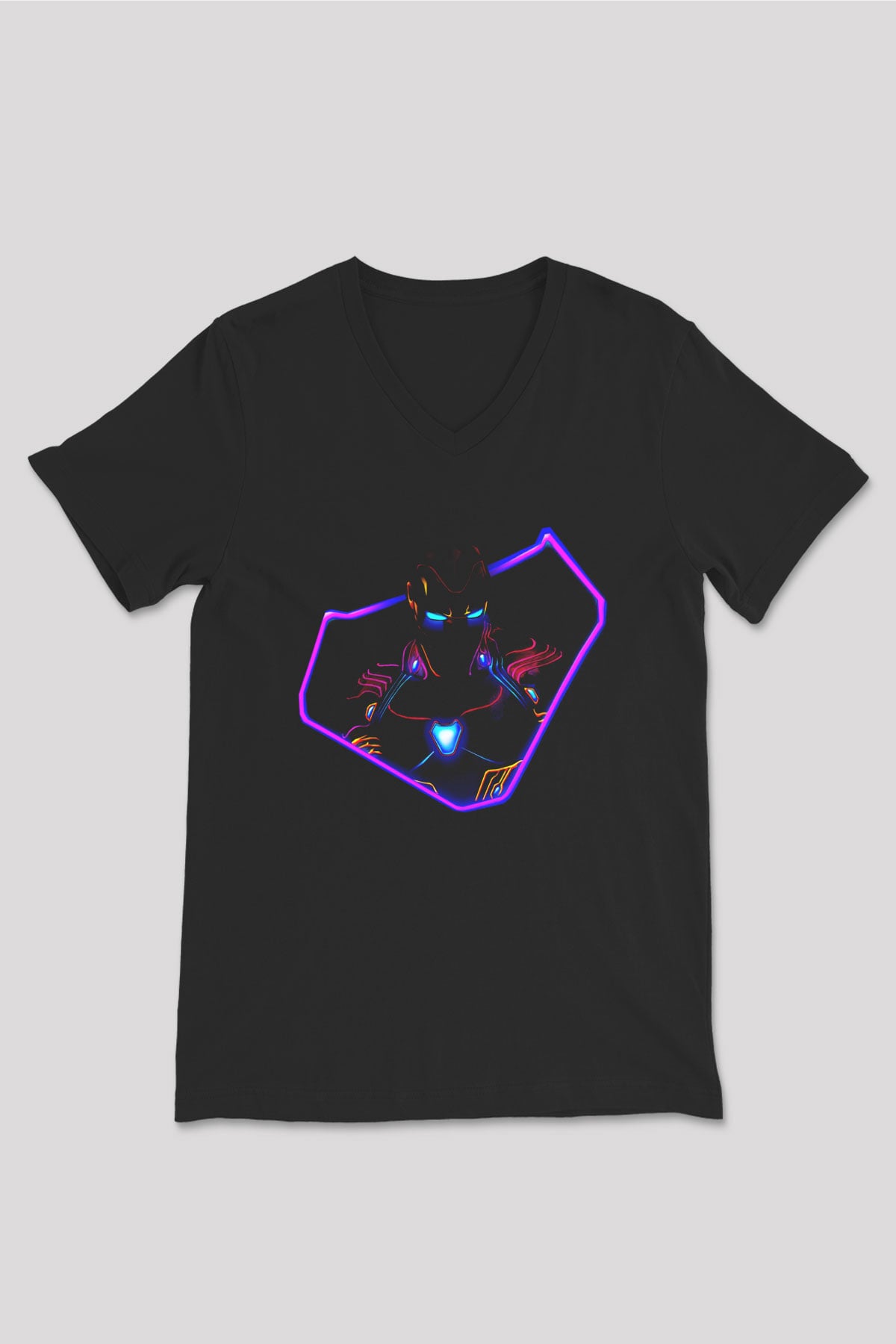 Iron Man Siyah Unisex V Yaka Tişört T-Shirt