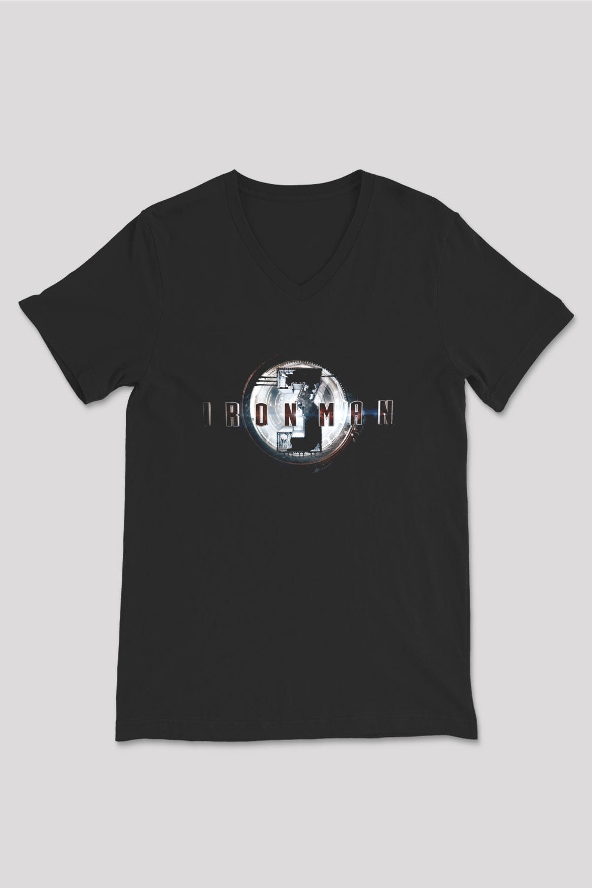 Iron Man Siyah Unisex V Yaka Tişört T-Shirt