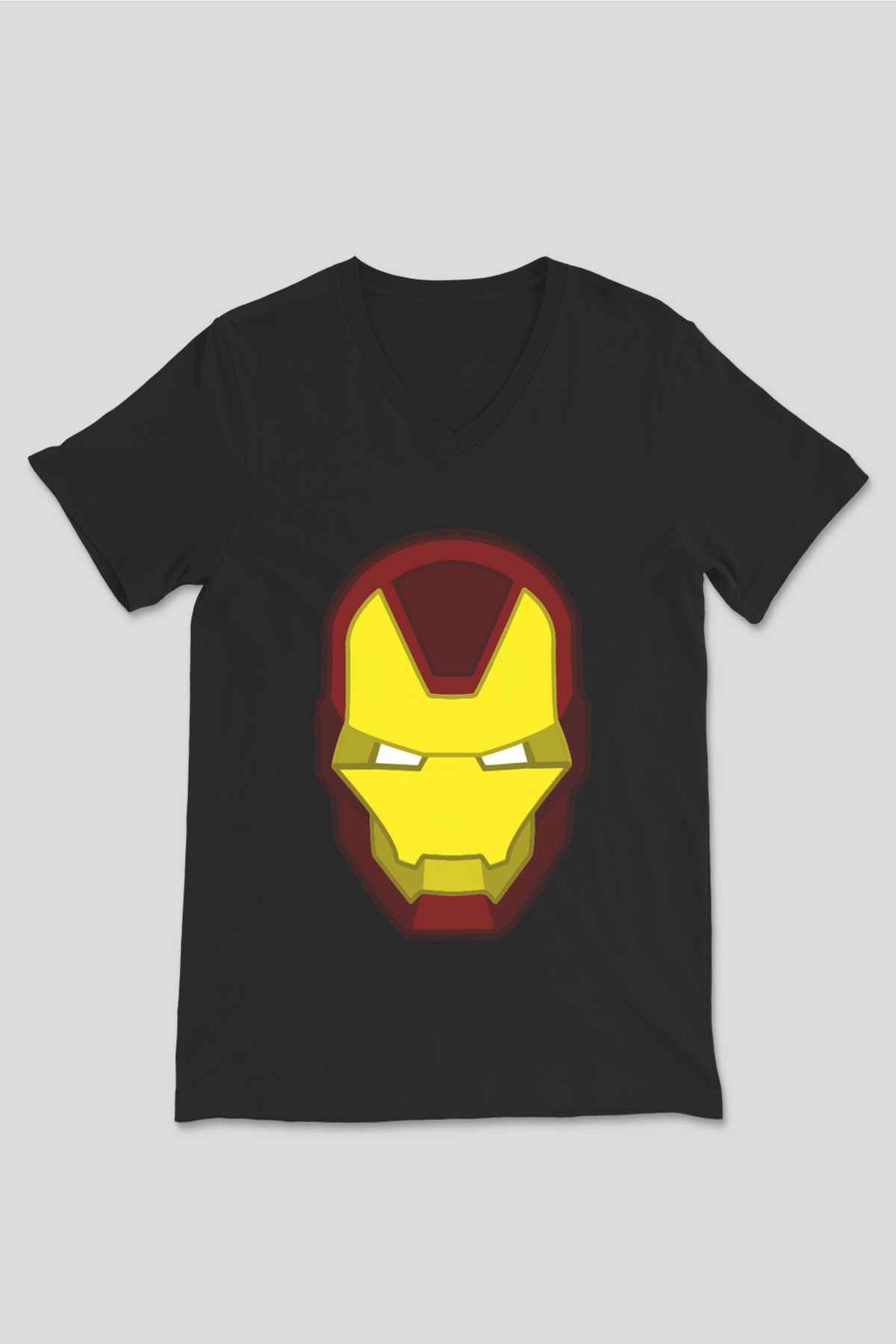 Iron Man Siyah Unisex V Yaka Tişört T-Shirt
