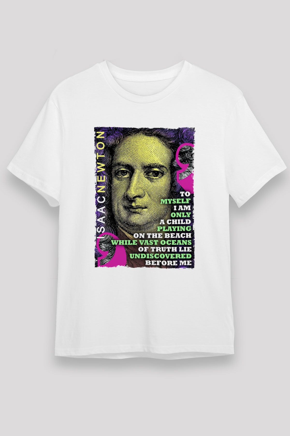 Isaac Newton Alıntı Baskılı Unisex Beyaz Tişört - Tshirt