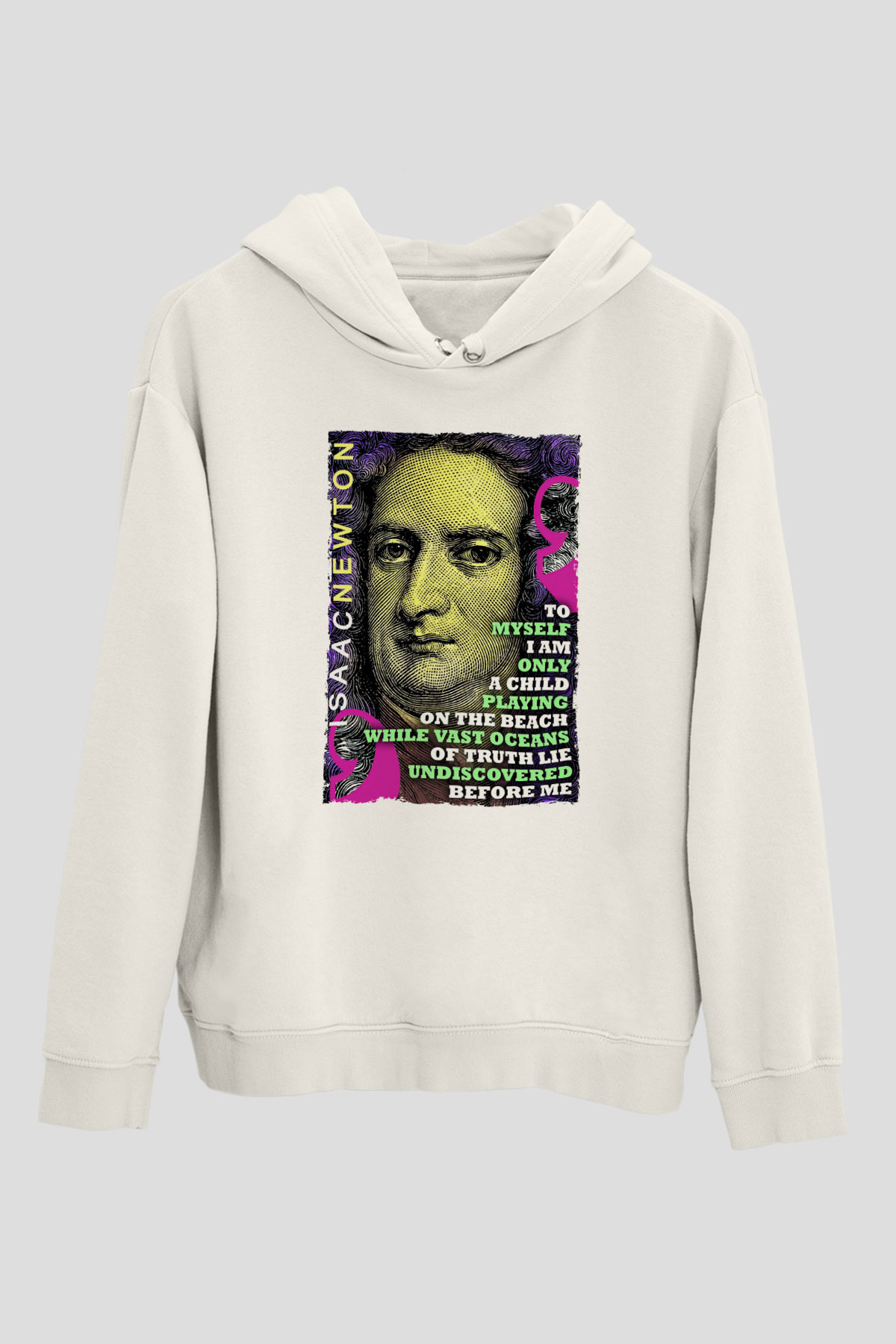 Isaac Newton Alıntı Baskılı Unisex Ekru Hoodie