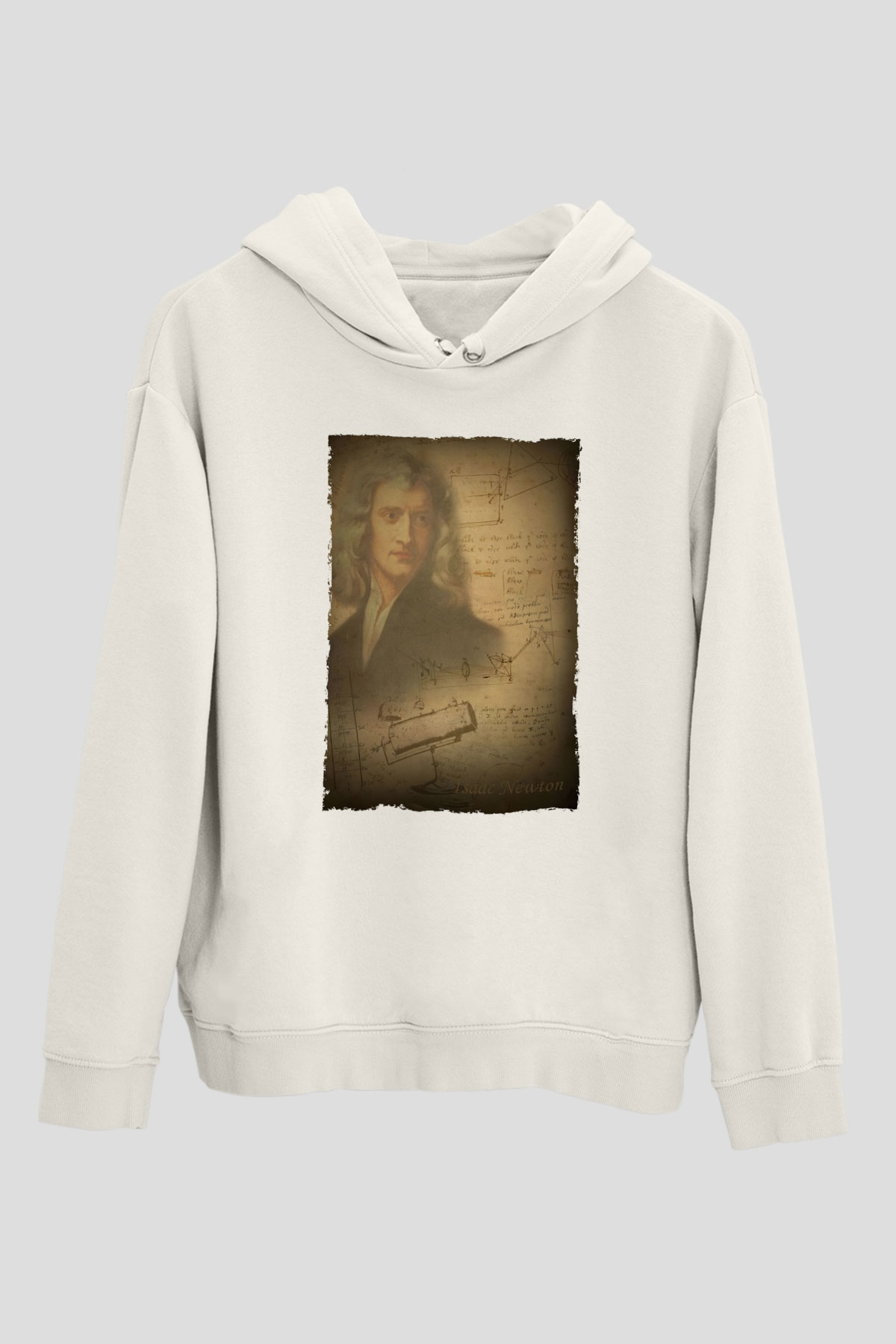 Isaac Newton Baskılı Unisex Ekru Hoodie