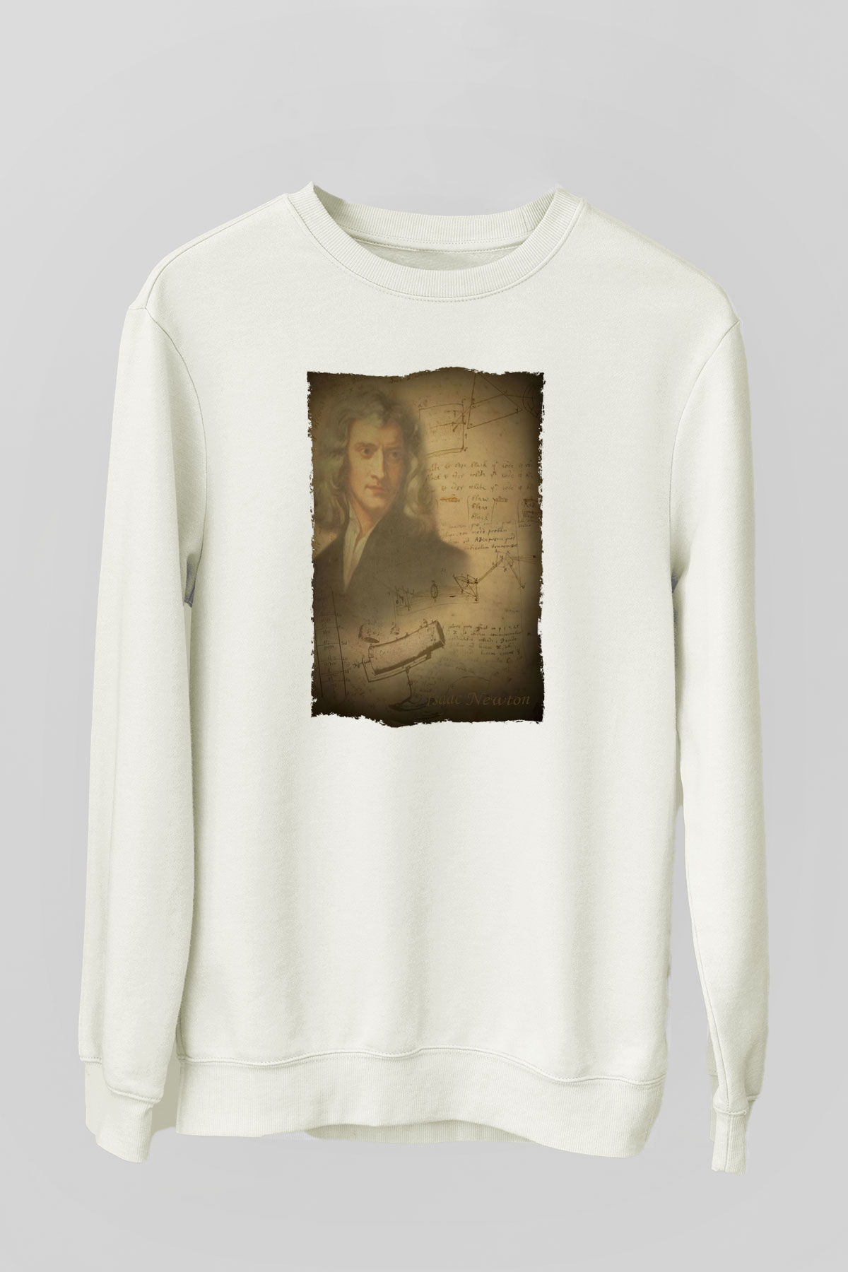 Isaac Newton Baskılı Unisex Ekru Sweatshirt