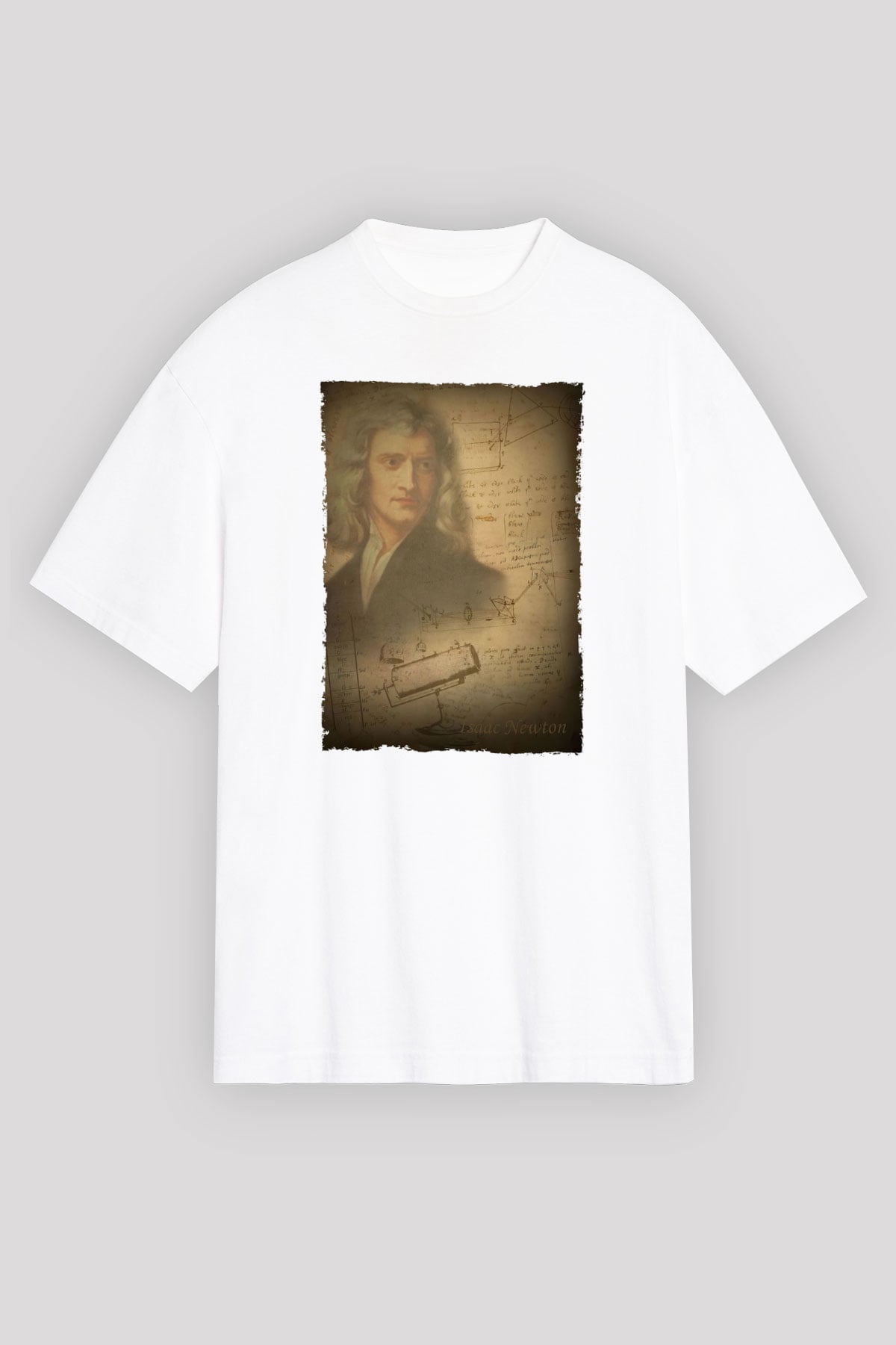 Isaac Newton Baskılı Unisex Oversize Beyaz Tişört - Tshirt