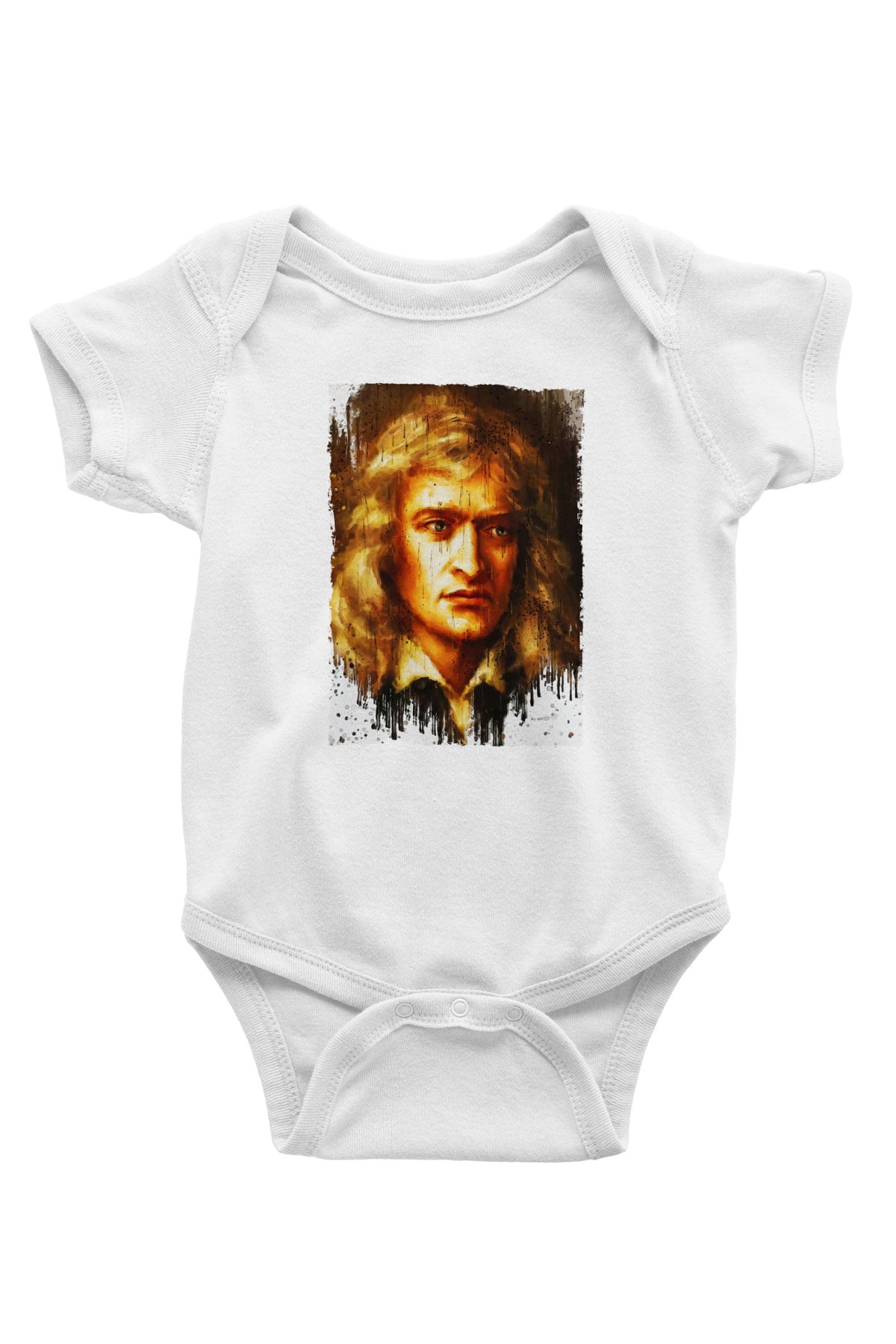 Isaac Newton Portre Baskılı Beyaz Bebek Body - Zıbın