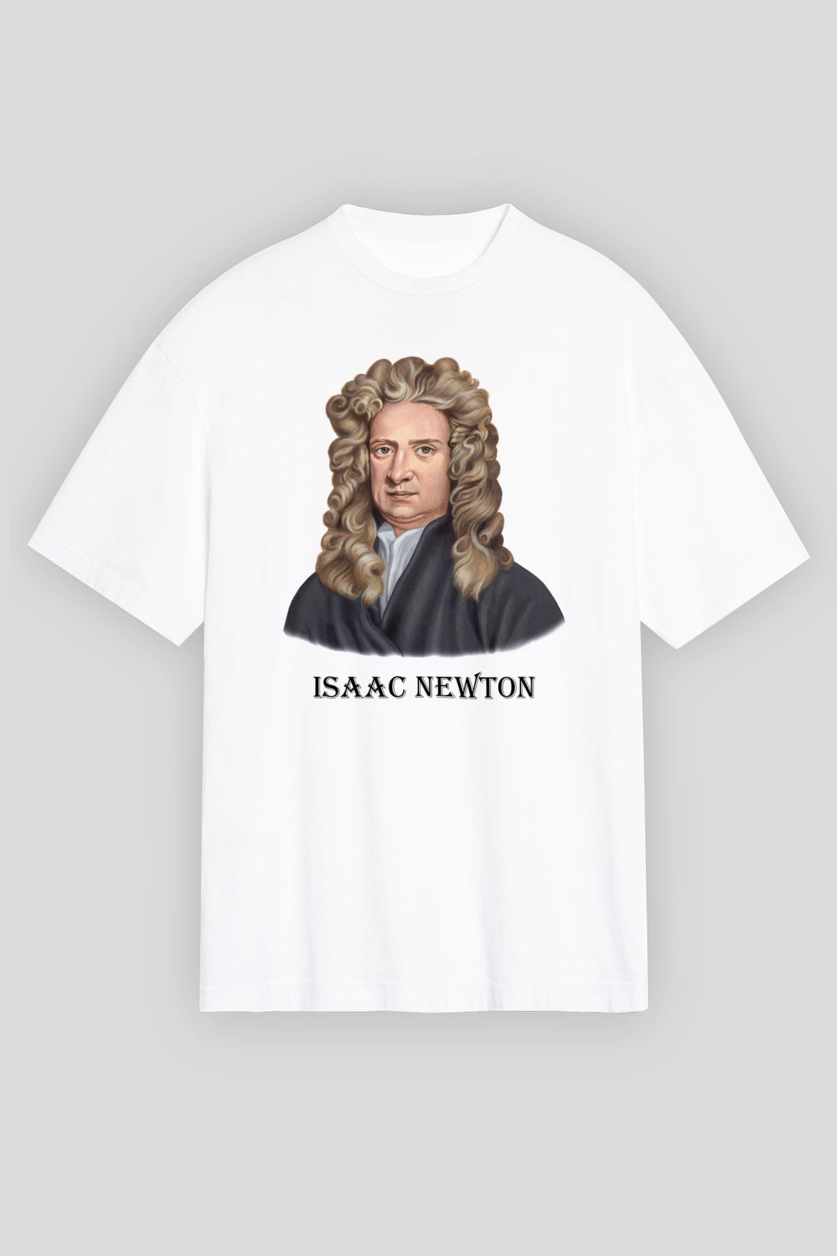 İsaac Newton Portre Baskılı Unisex Beyaz Oversize Tişört