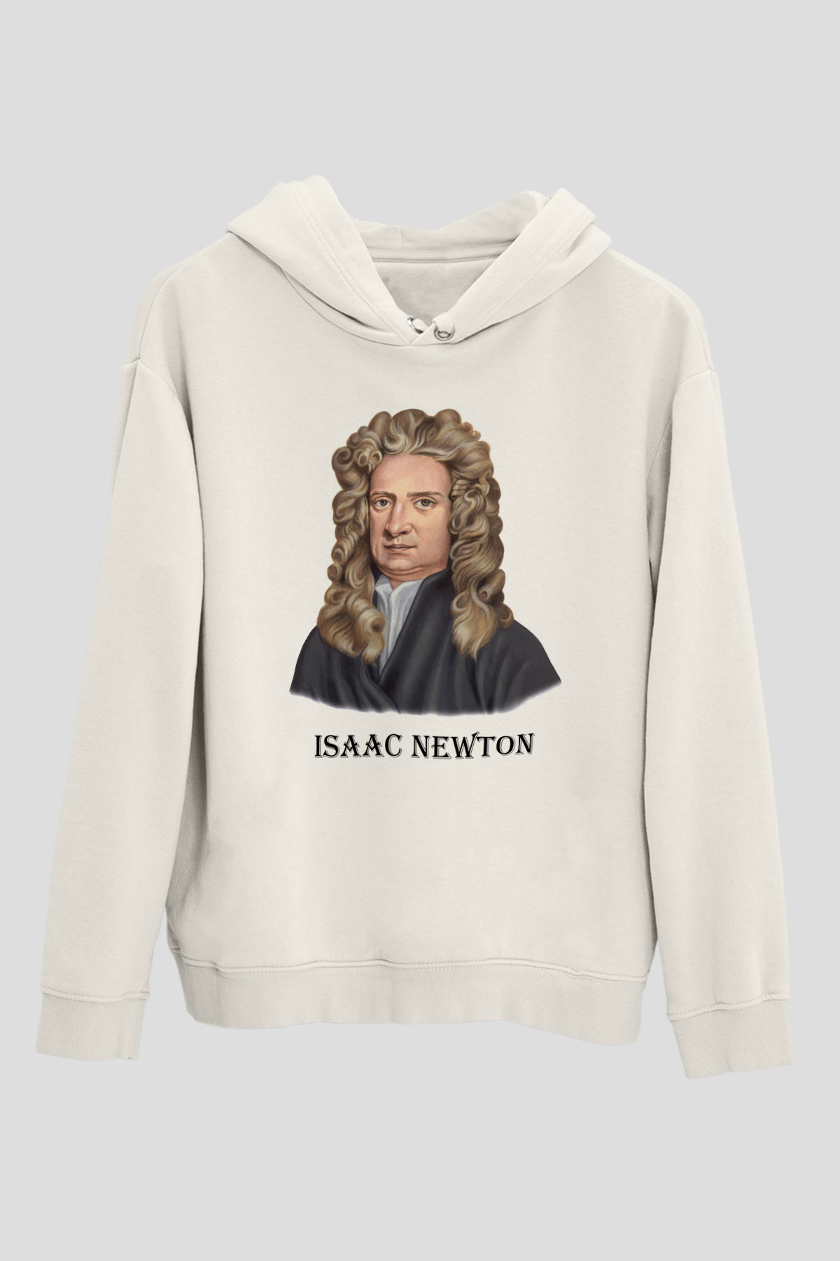 İsaac Newton Portre Baskılı Unisex Beyaz Hoodie