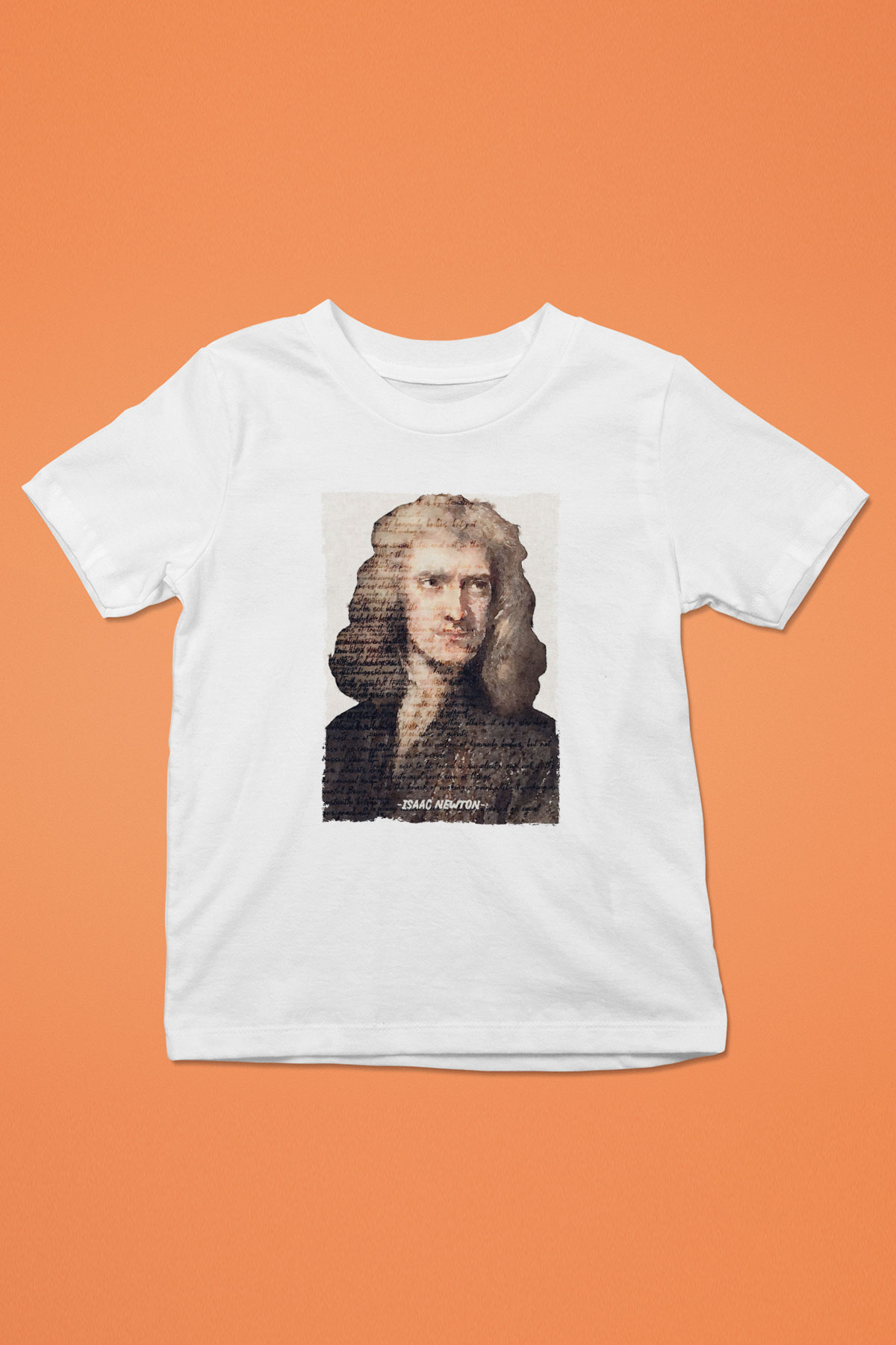 Isaac Newton Yazılı Portre Baskılı Unisex Beyaz Çocuk Tişörtü - Tshirt