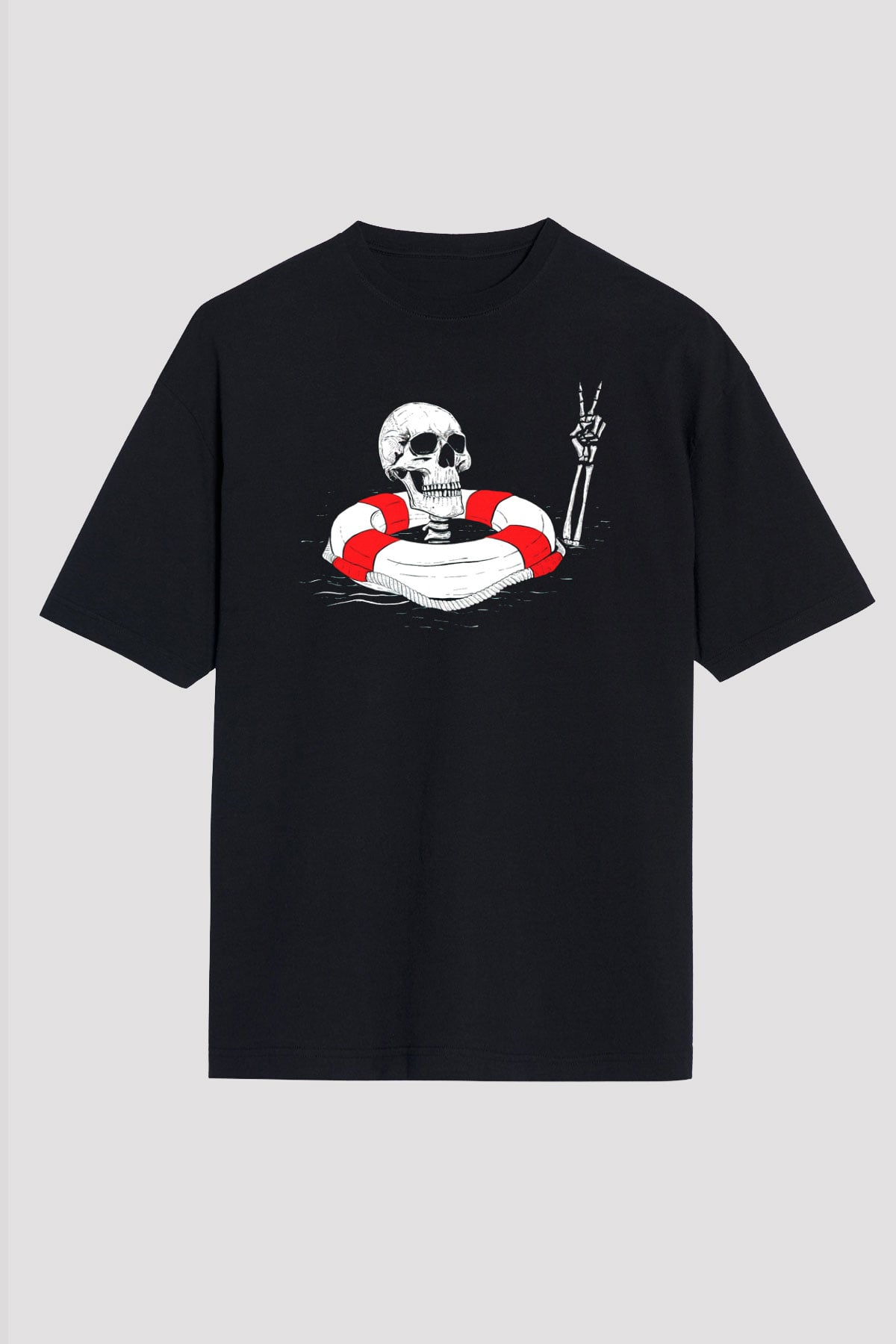 İskelet Baskılı Unisex Siyah Tişört