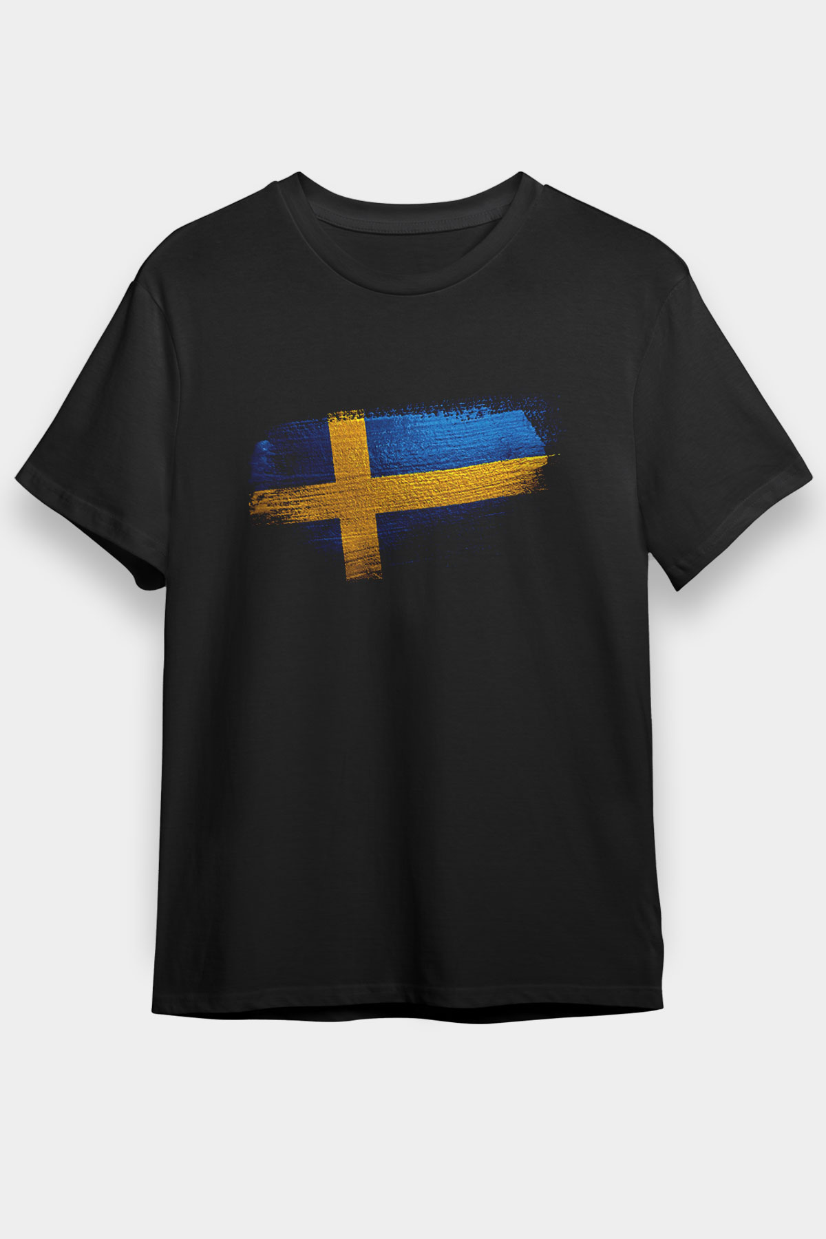 İsveç - Sweden Bayrağı Baskılı Unisex Siyah Tişört
