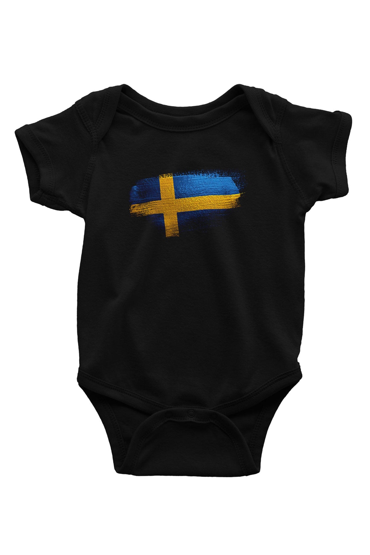 İsveç - Sweden Bayrağı Baskılı Unisex Siyah Bebek Body - Zıbın