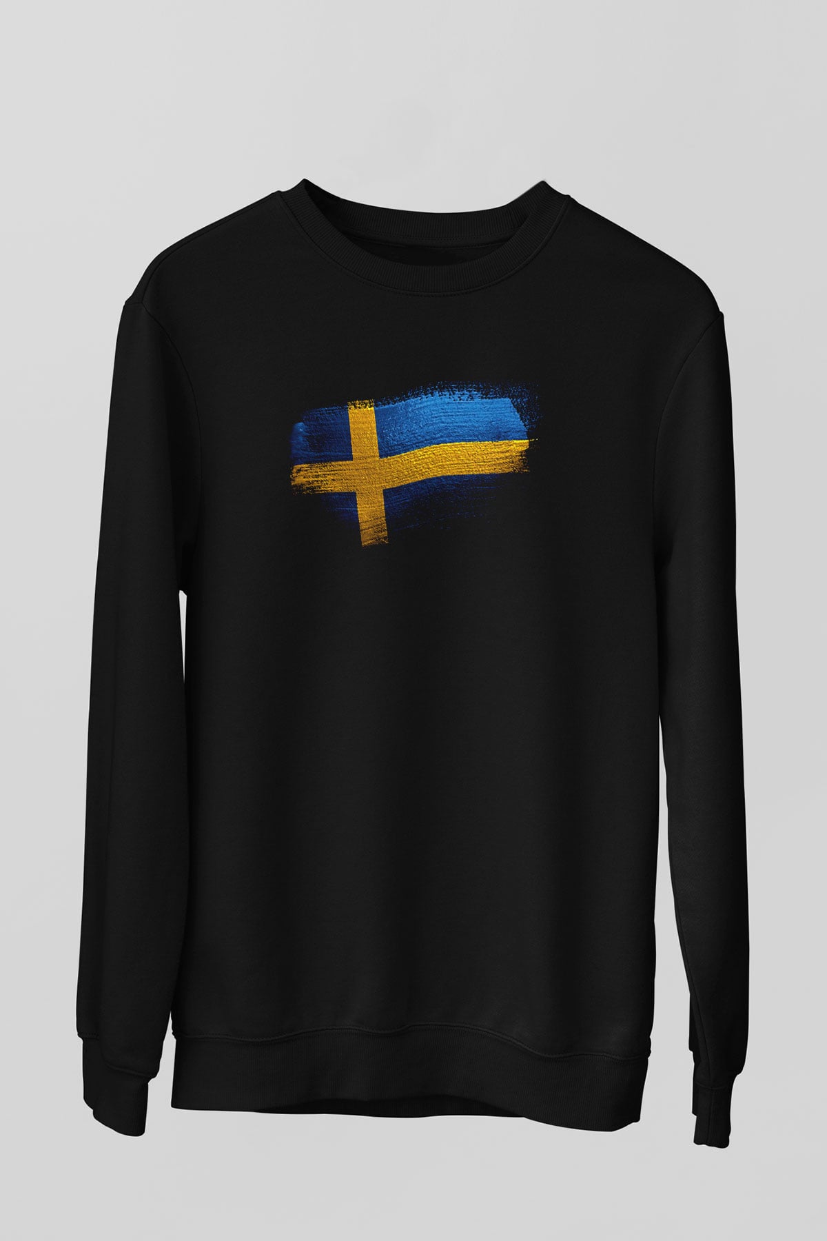 İsveç - Sweden Bayrağı Baskılı Unisex Siyah Sweatshirt
