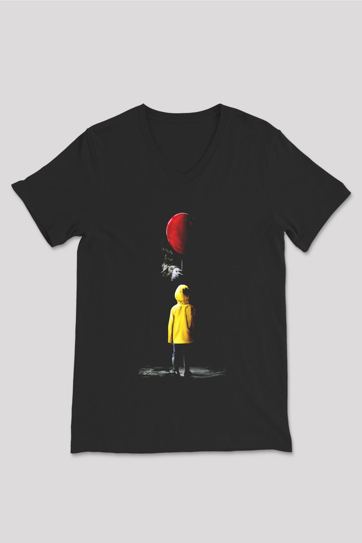 It Siyah Unisex V Yaka Tişört T-Shirt