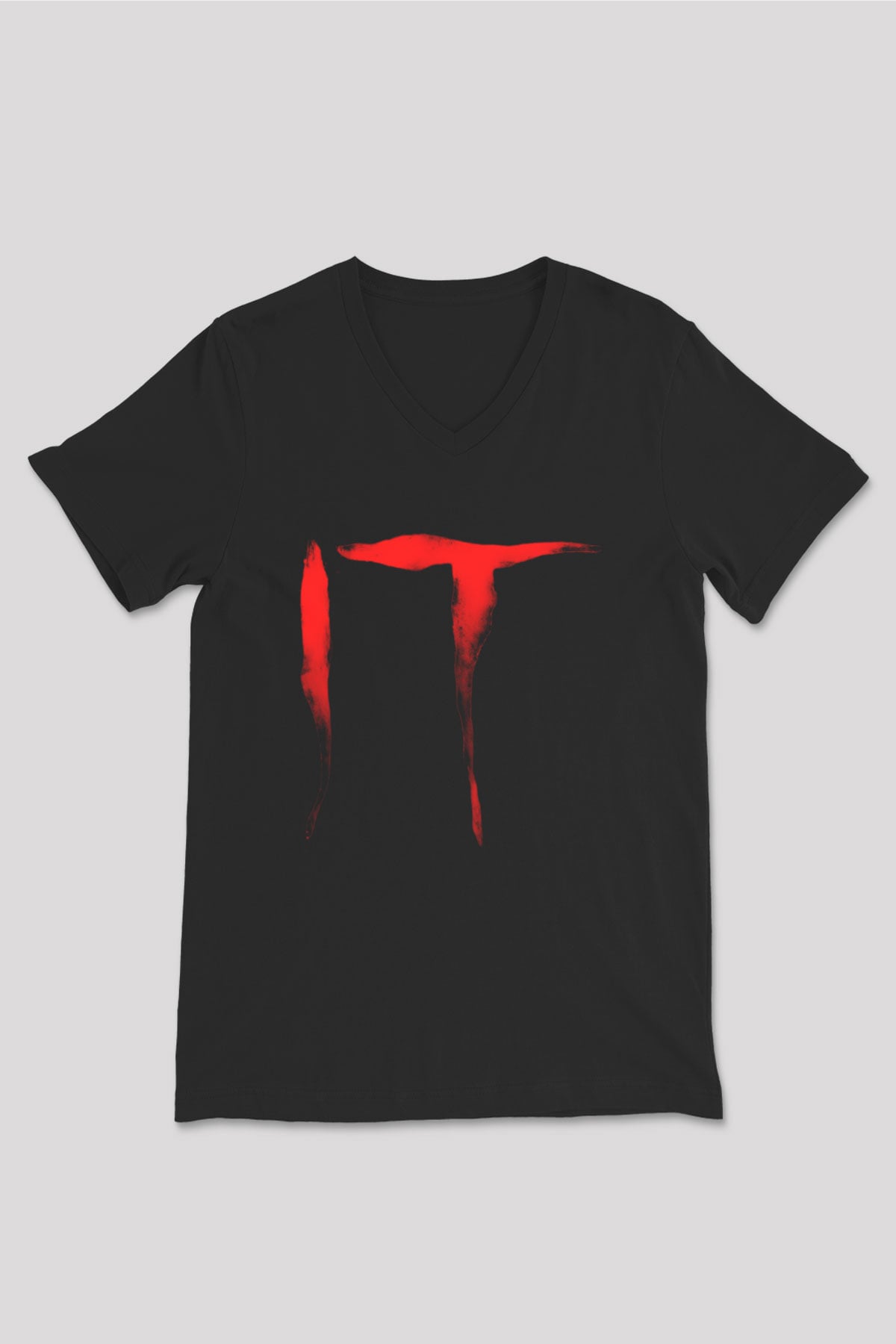 It Siyah Unisex V Yaka Tişört T-Shirt