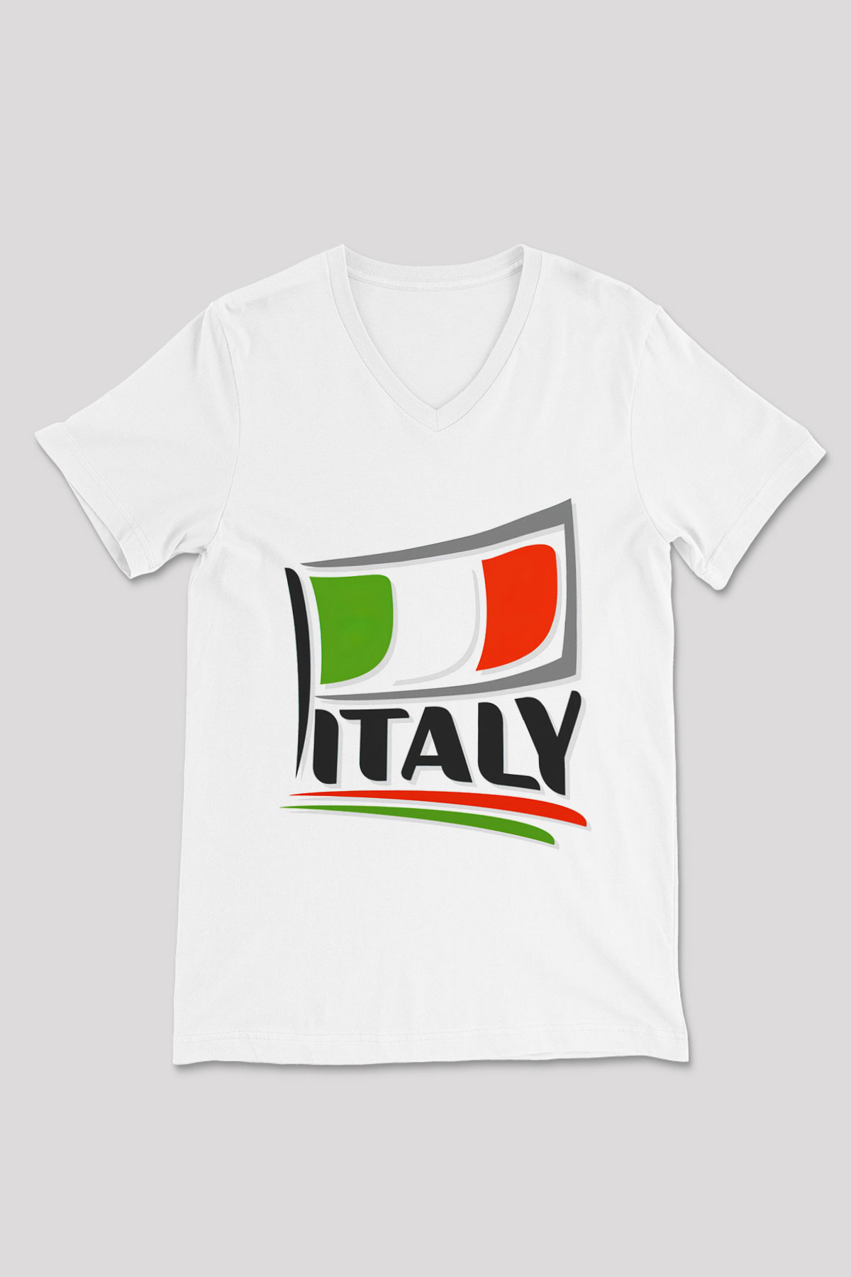 İtalya Beyaz Unisex V Yaka Tişört T-Shirt