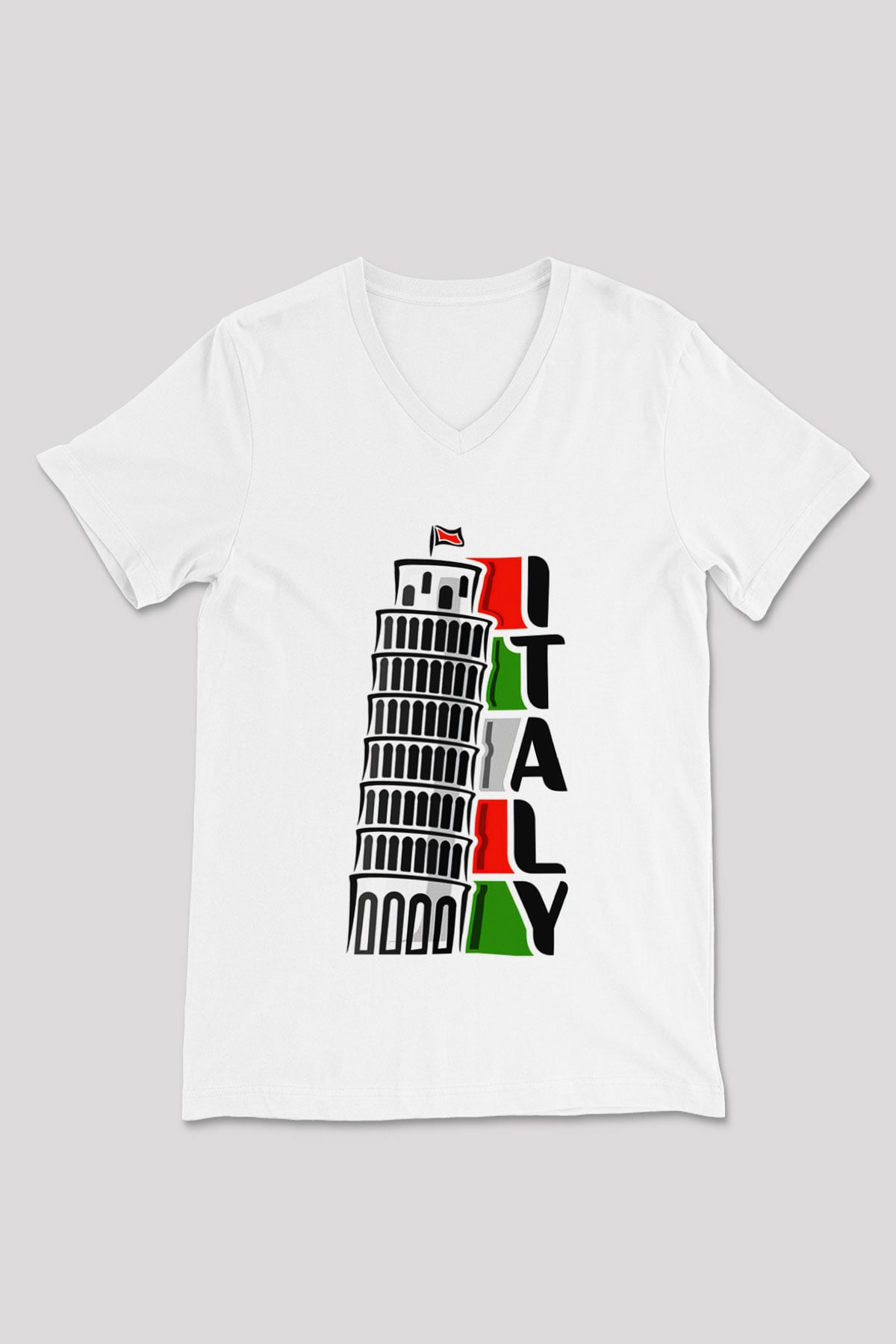 İtalya Beyaz Unisex V Yaka Tişört T-Shirt